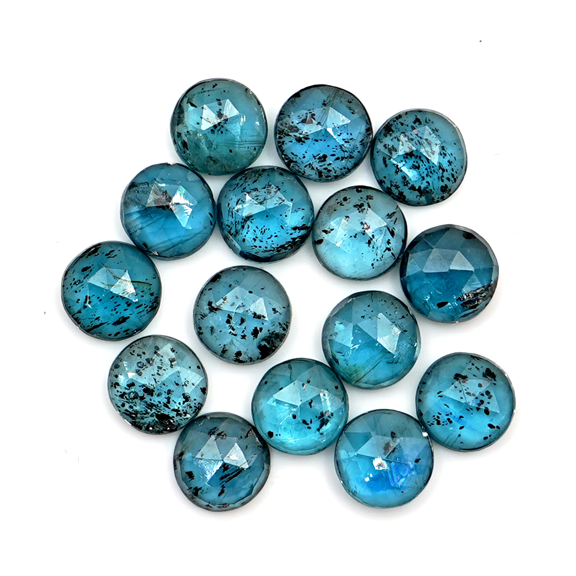 Round Cut Rose Cut Gemstones | Teal Moss Kyanite Gemstone For Jewelry Making - 15 Pieces