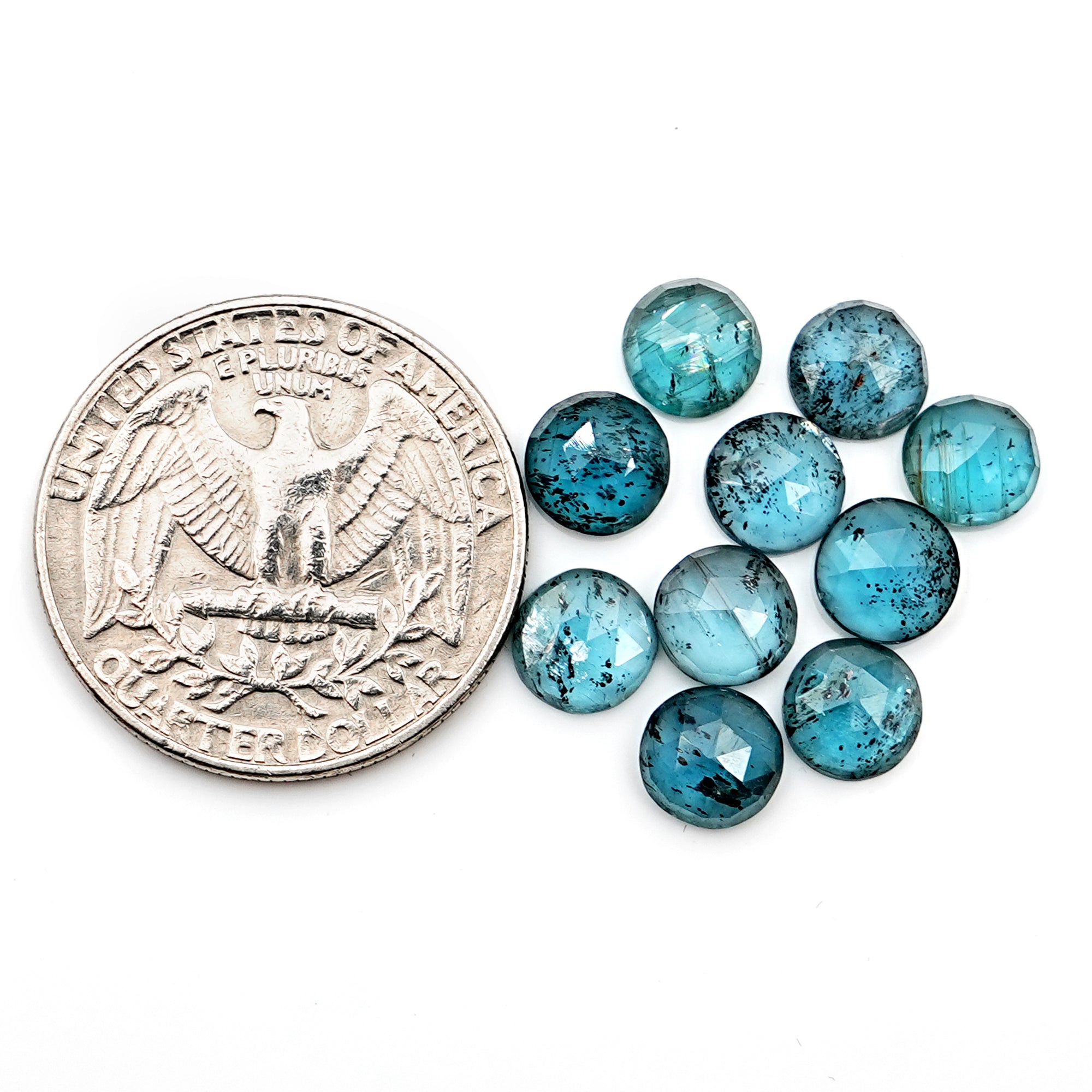 Natural Round Cut Teal Moss Kyanite Gemstone | Rose Cut Cabochons For Jewelry Making - 10 Pieces