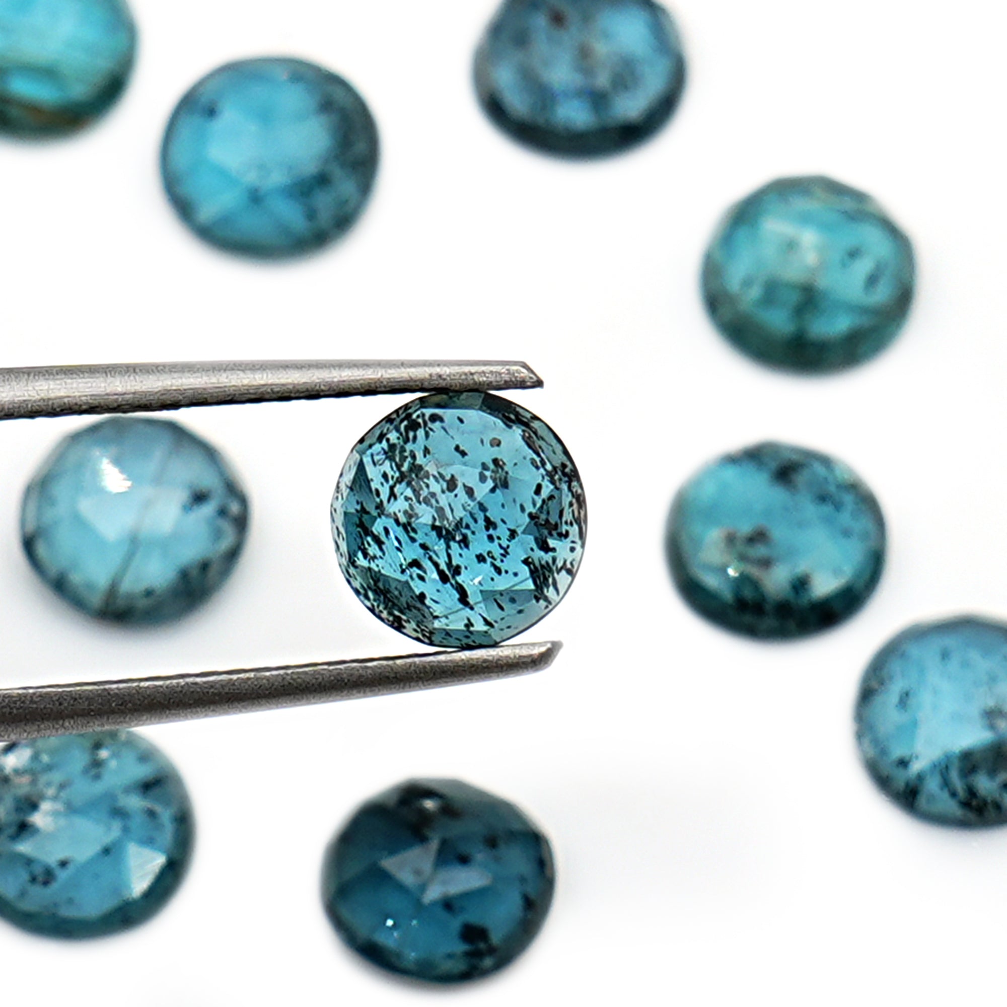 Natural Round Cut Teal Moss Kyanite Gemstone | Rose Cut Cabochons For Jewelry Making - 10 Pieces