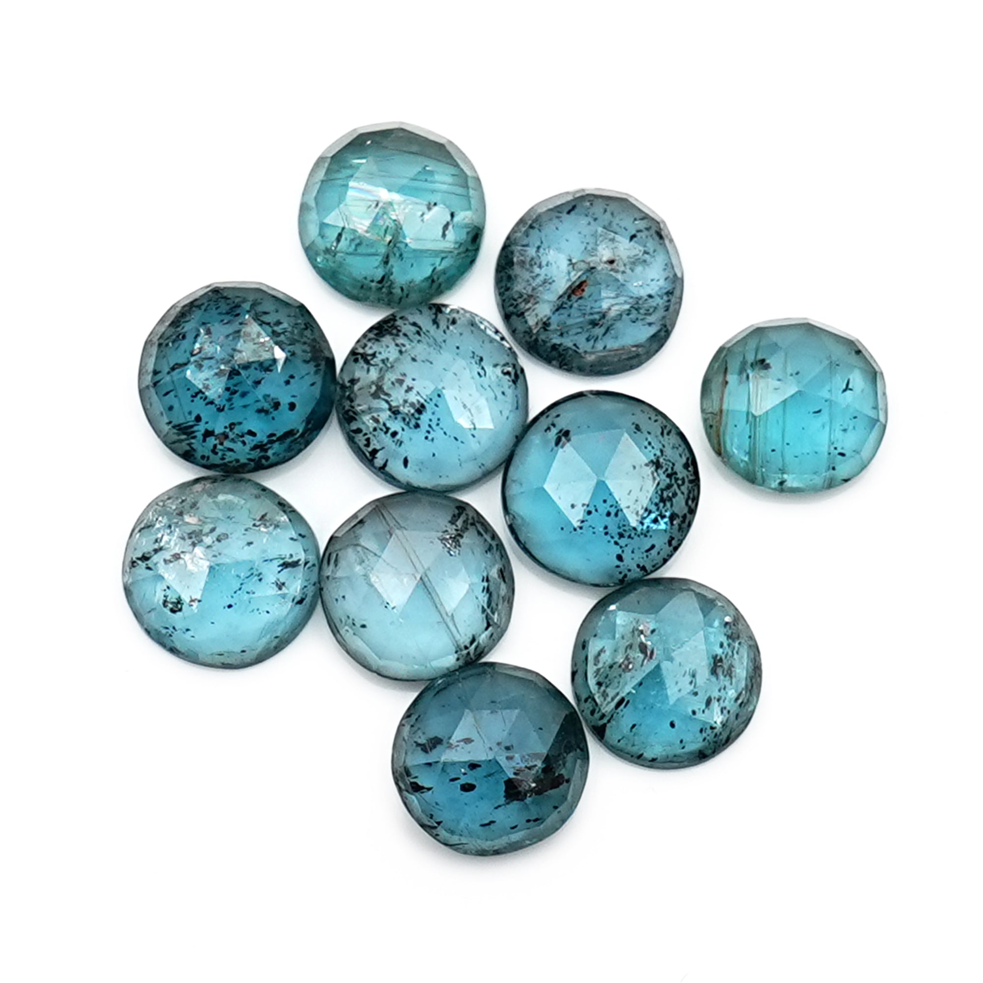 Natural Round Cut Teal Moss Kyanite Gemstone | Rose Cut Cabochons For Jewelry Making - 10 Pieces