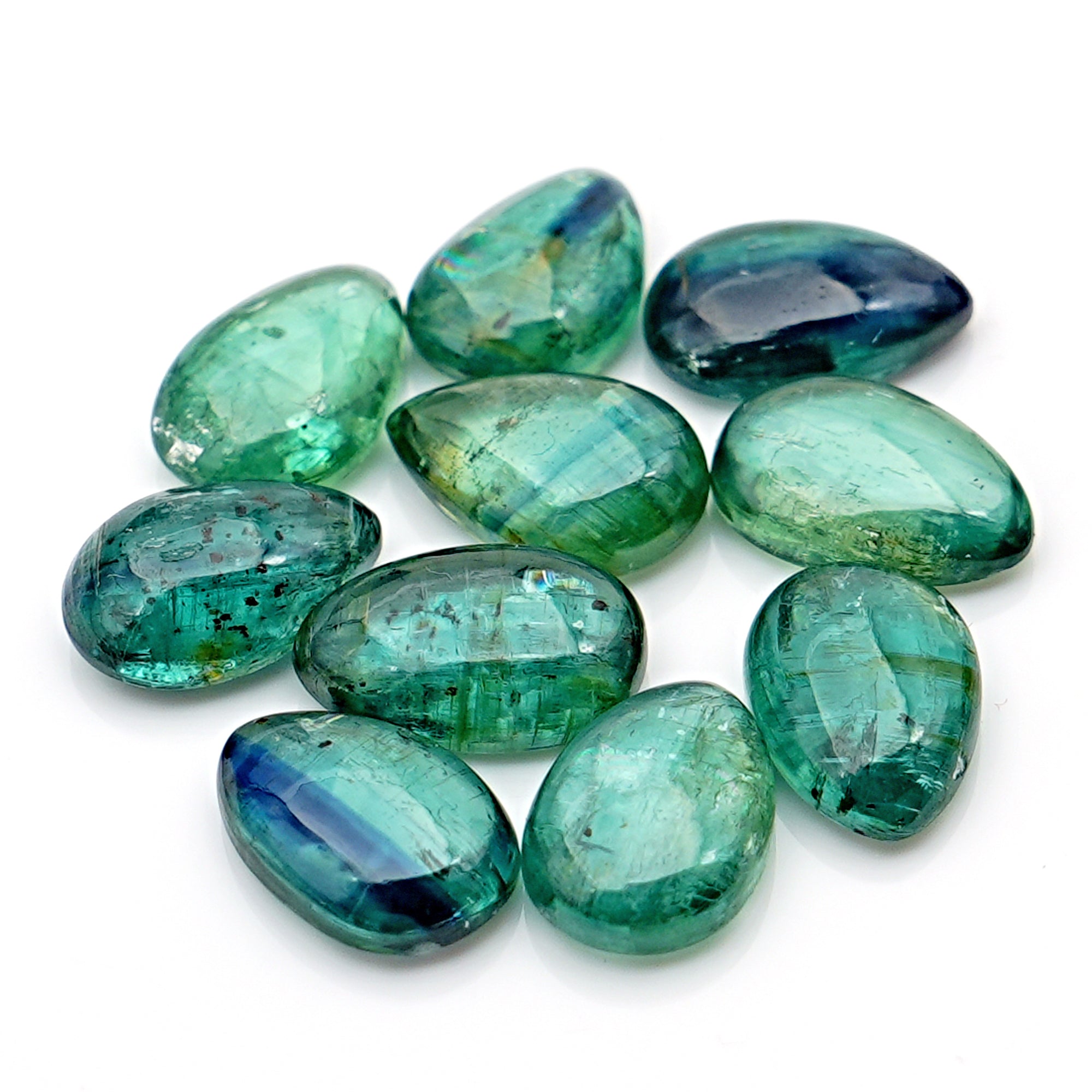 Emerald Green Kyanite Smooth Cabochon | Pear Cut Stone for Custom Jewelry - 10 Pieces