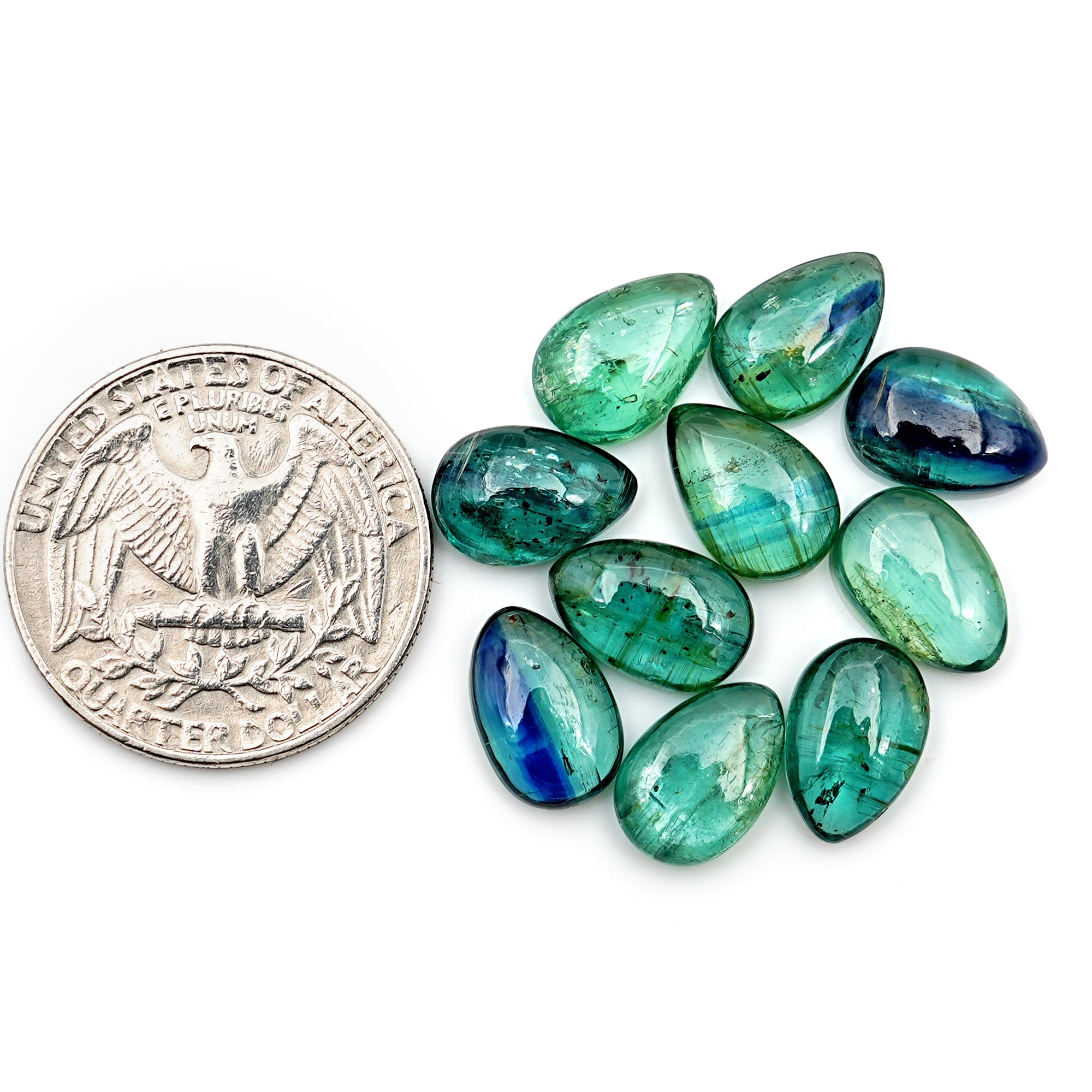 Emerald Green Kyanite Smooth Cabochon | Pear Cut Stone for Custom Jewelry - 10 Pieces