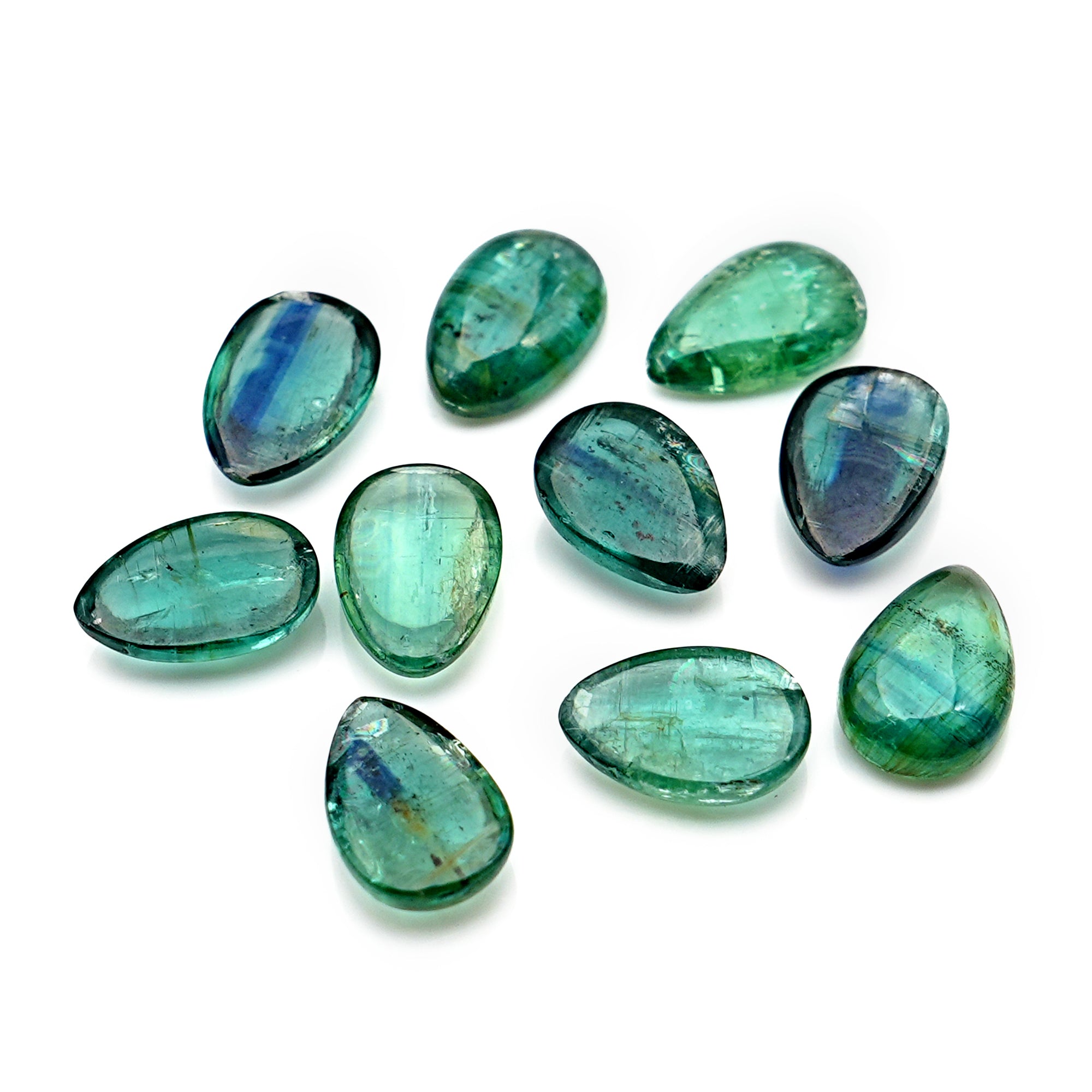 Emerald Green Kyanite Smooth Cabochon | Pear Cut Stone for Custom Jewelry - 10 Pieces