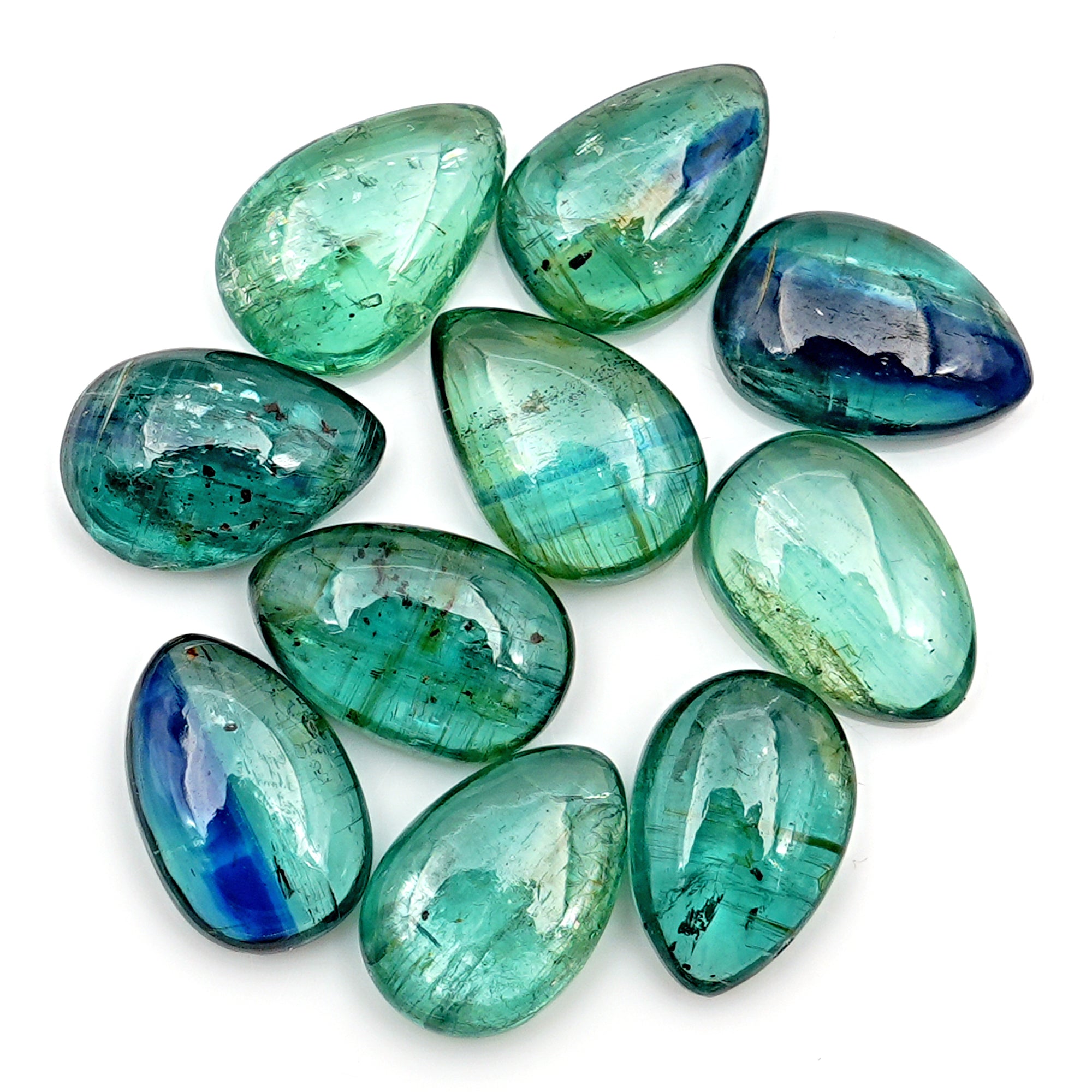 Emerald Green Kyanite Smooth Cabochon | Pear Cut Stone for Custom Jewelry - 10 Pieces