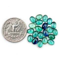 Emerald Green Kyanite Smooth Cabochon | Flat Back Oval Gemstone For Jewelry Making - 20 Pieces