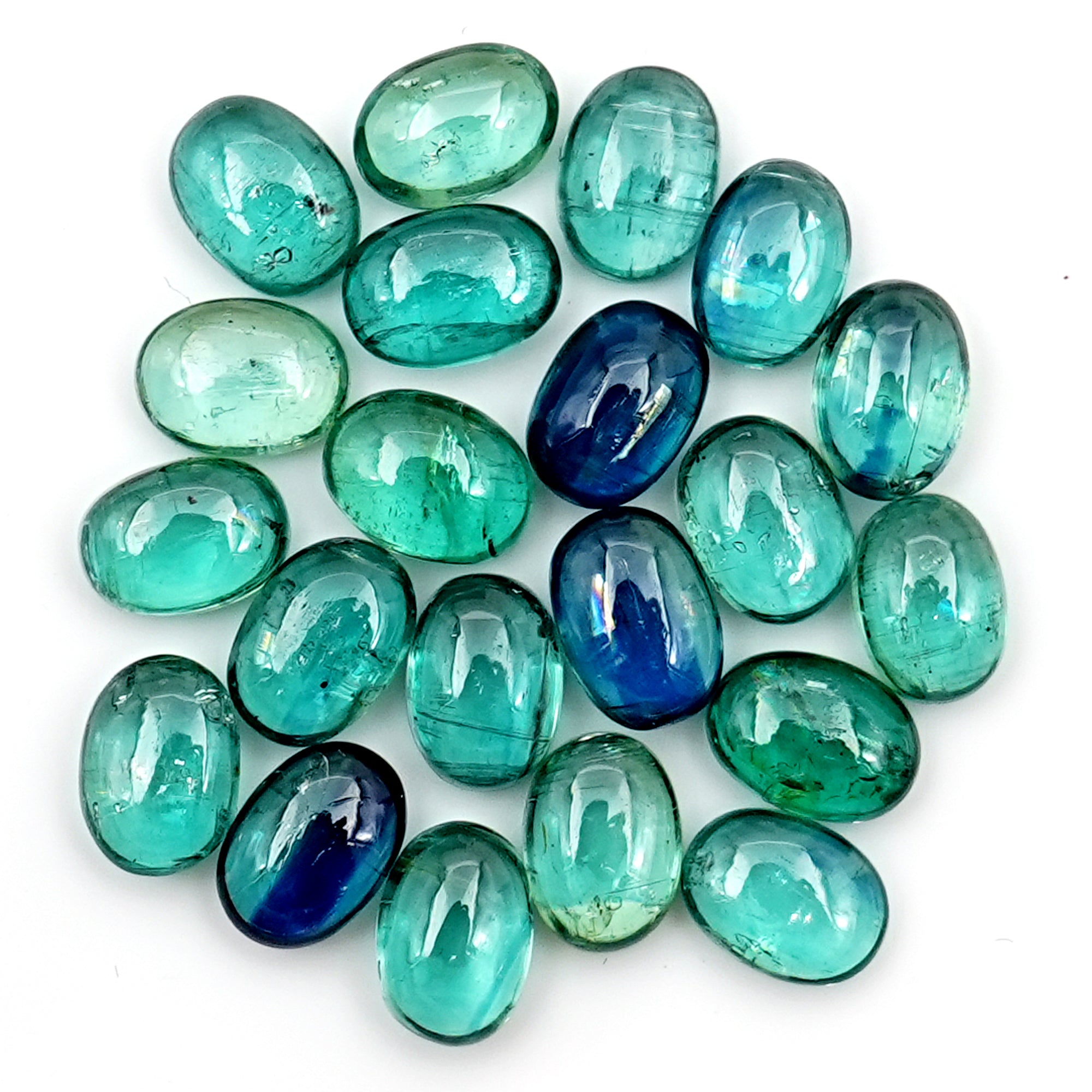 Emerald Green Kyanite Smooth Cabochon | Flat Back Oval Gemstone For Jewelry Making - 20 Pieces