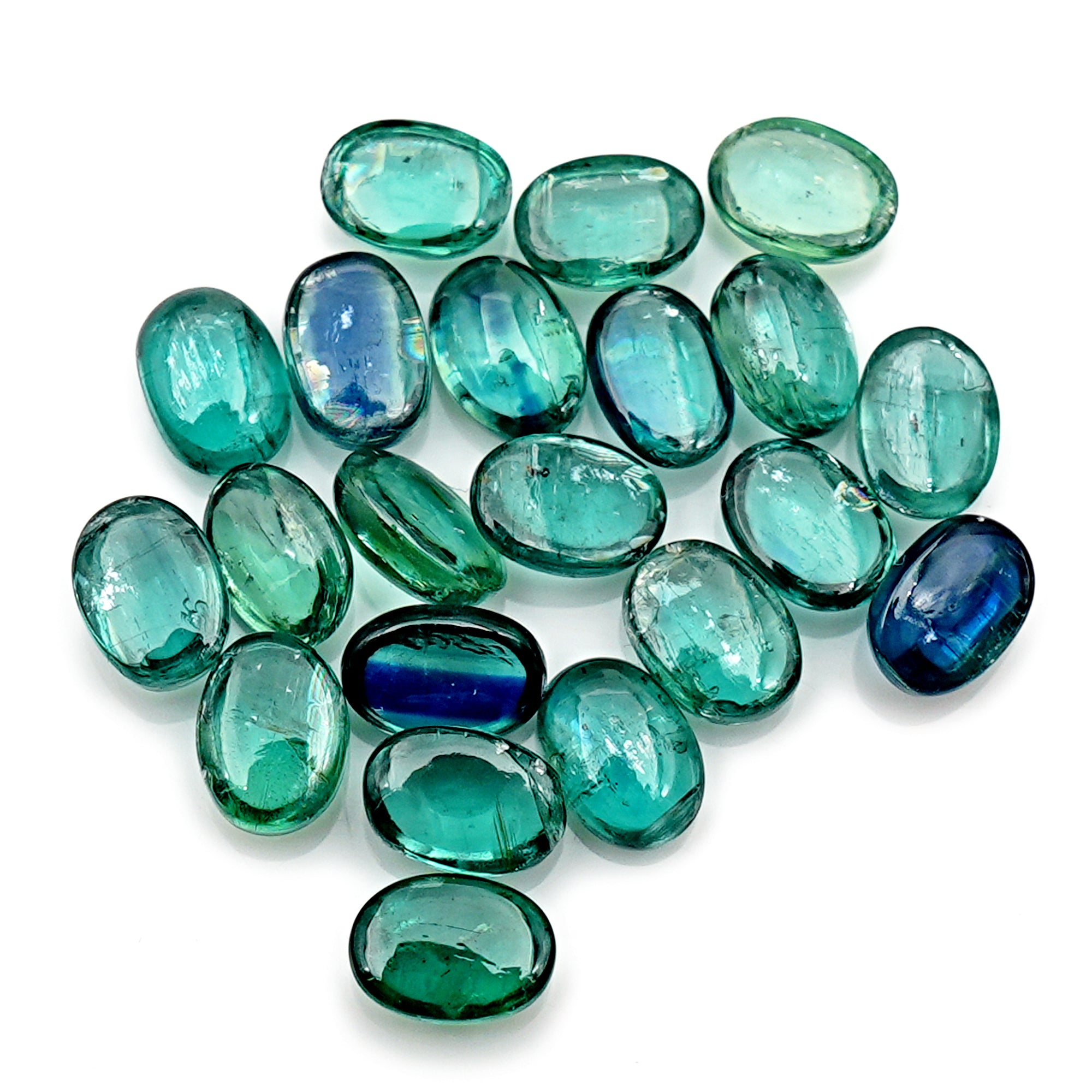 Emerald Green Kyanite Smooth Cabochon | Flat Back Oval Gemstone For Jewelry Making - 20 Pieces