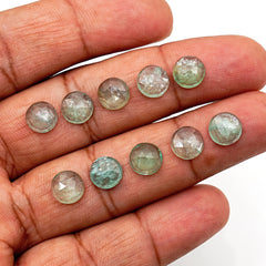 Natural Green Kyanite Rose Cut Cabochons | Faceted Gems for Jewelry Making - 10 pieces