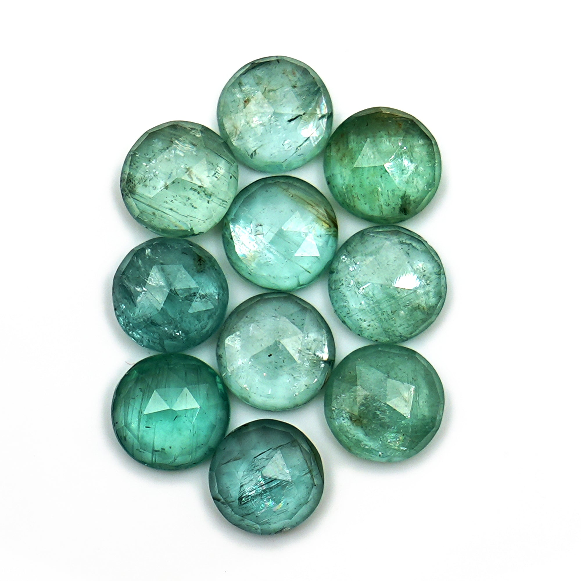Natural Green Kyanite Rose Cut Cabochons | Faceted Gems for Jewelry Making - 10 pieces