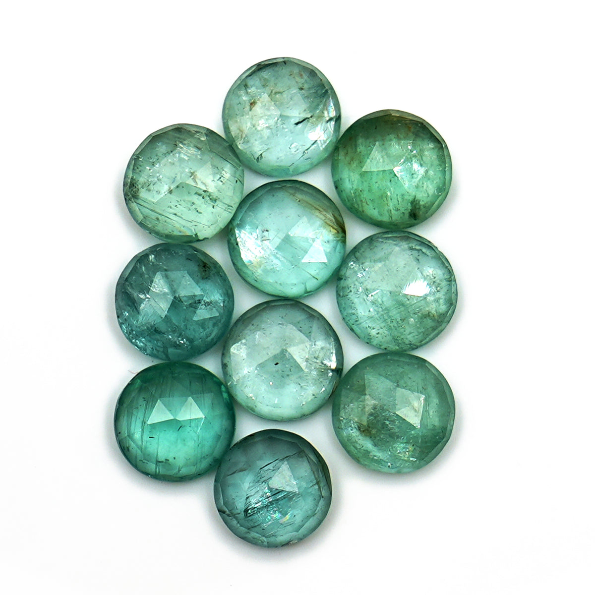 Natural Green Kyanite Rose Cut Cabochons | Faceted Gems for Jewelry Making - 10 pieces