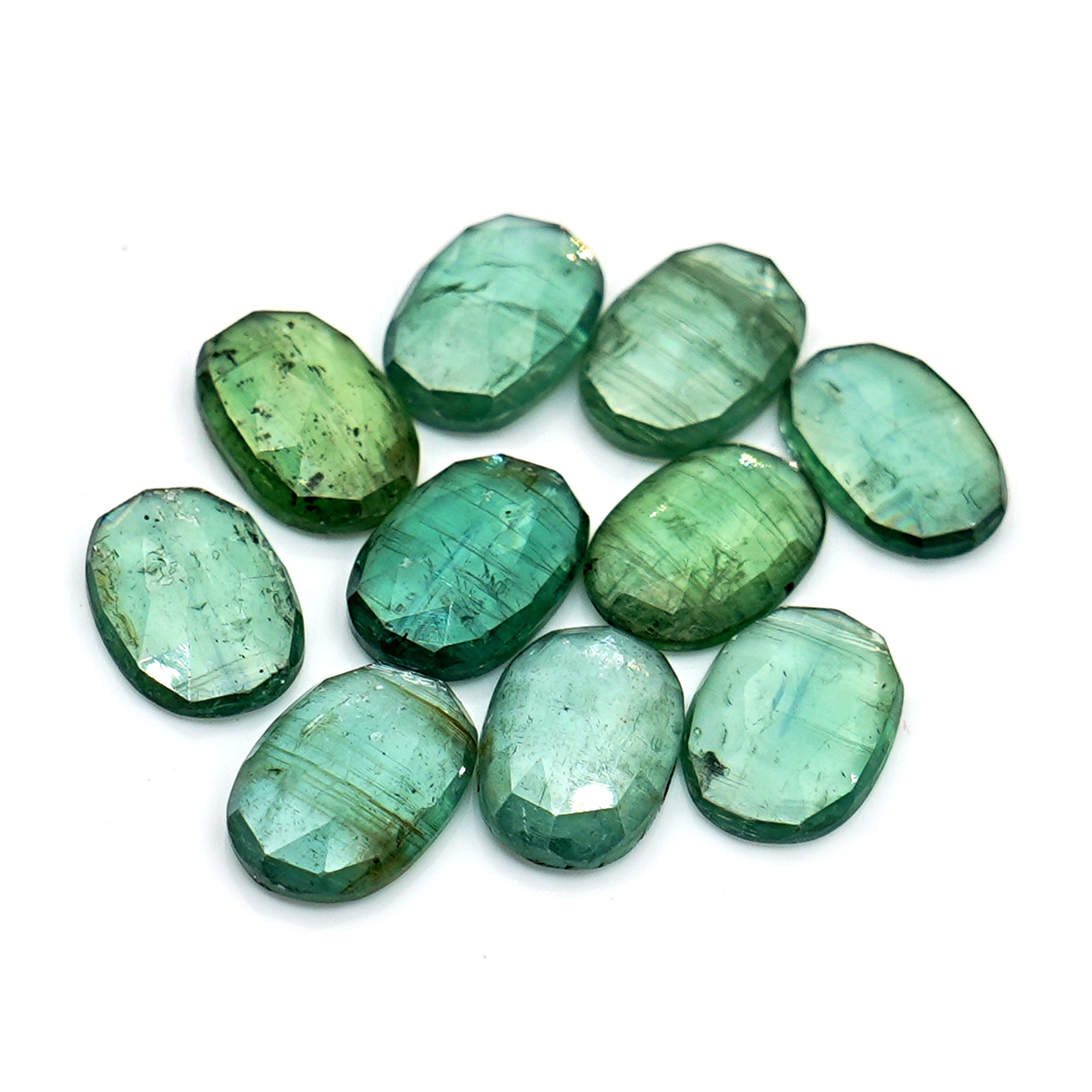 Green Kyanite Rose Cut Cabochons | Faceted Oval Gems for Jewelry Making - 10 pieces