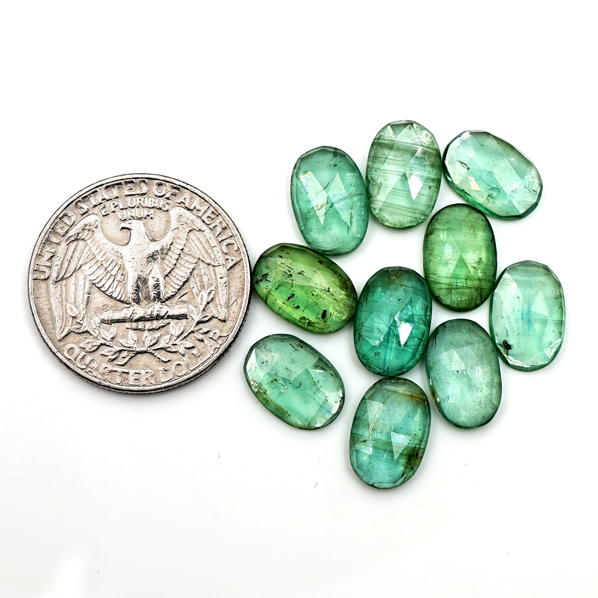 Green Kyanite Rose Cut Cabochons | Faceted Oval Gems for Jewelry Making - 10 pieces