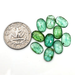 Green Kyanite Rose Cut Cabochons | Faceted Oval Gems for Jewelry Making - 10 pieces