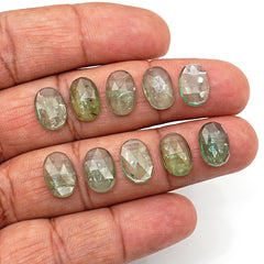 Green Kyanite Rose Cut Cabochons | Faceted Oval Gems for Jewelry Making - 10 pieces
