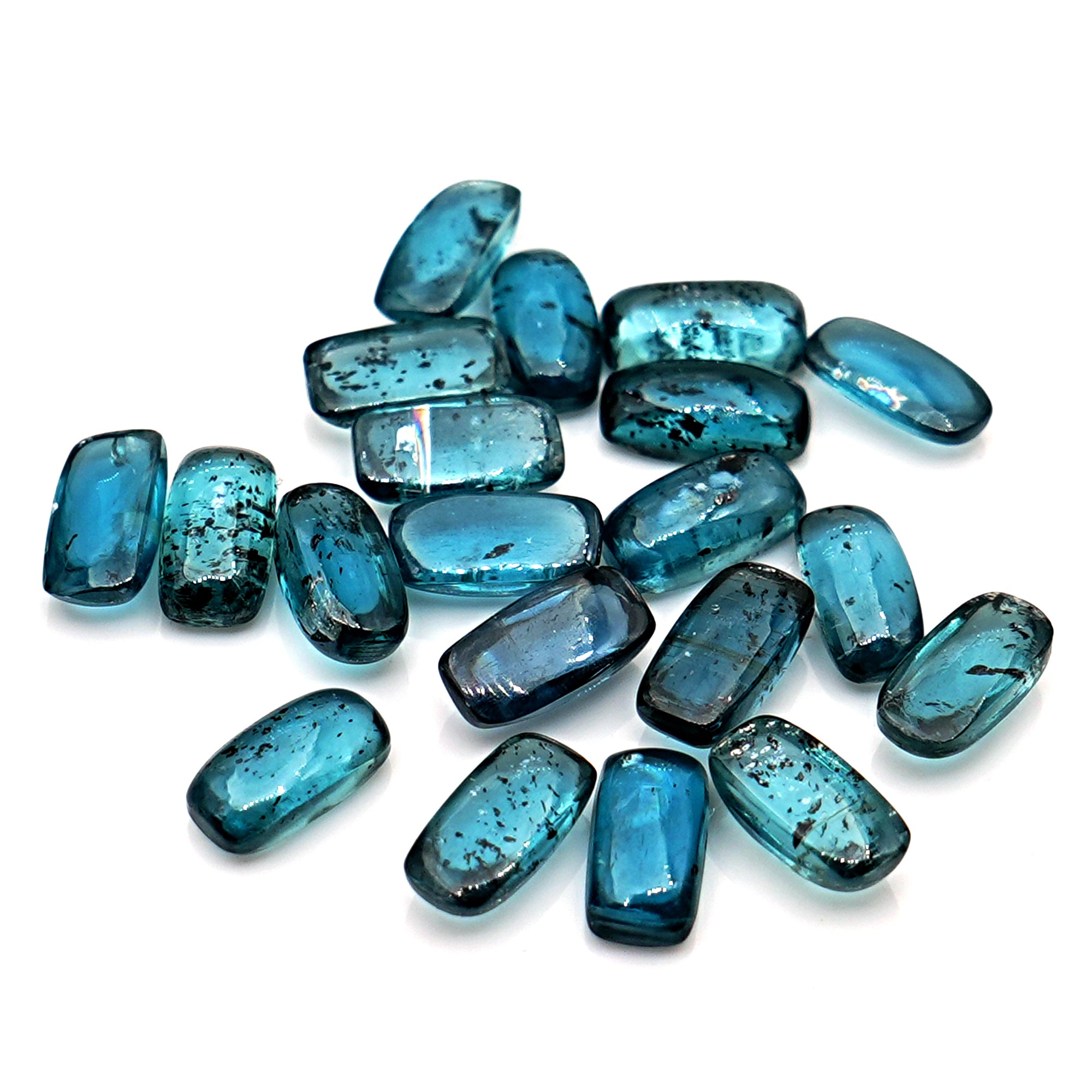 Teal Moss Kyanite Gemstones | Baguette Shape Smooth Cabochons For Jewelry Making - 20 Pieces