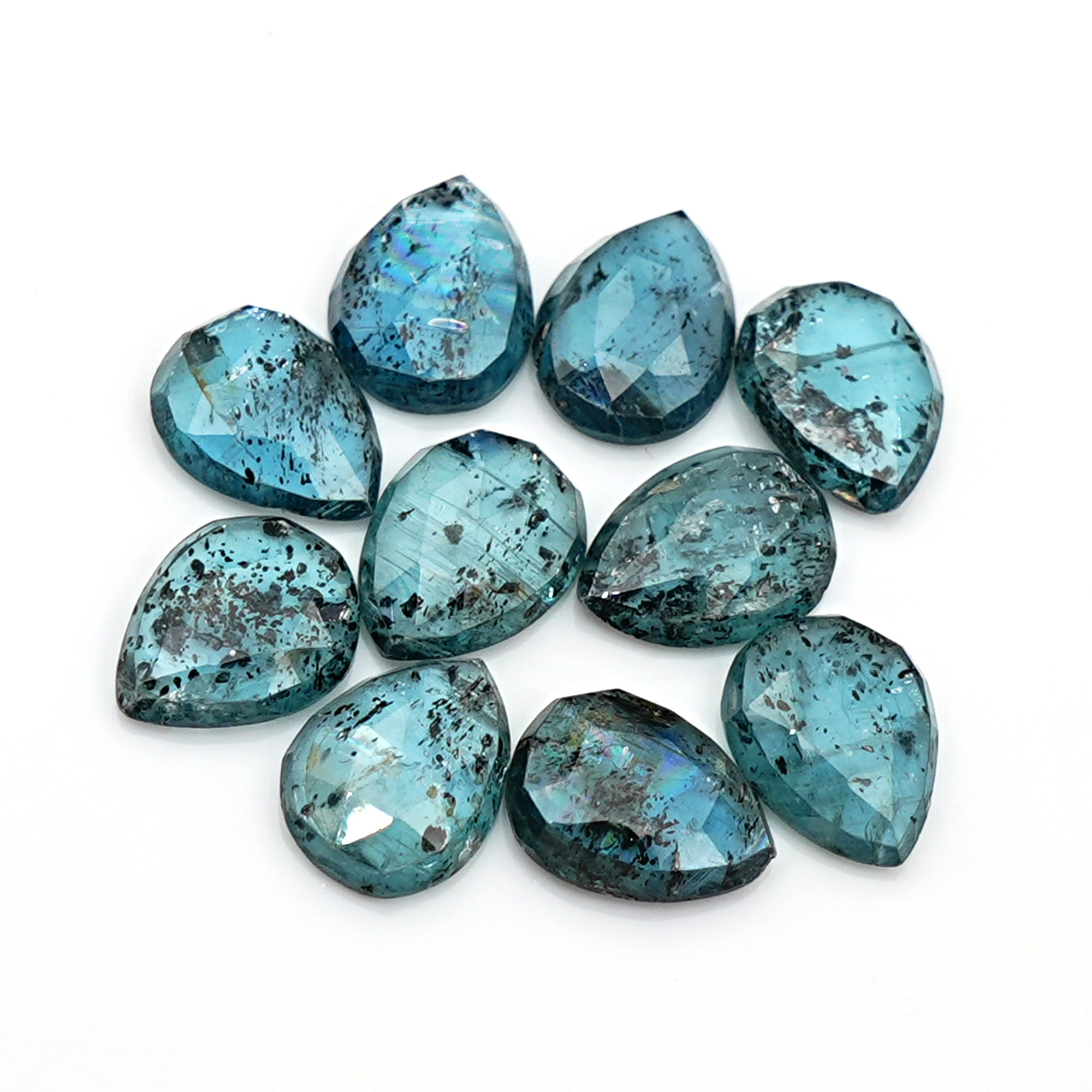 Natural Pear Cut Teal Moss Kyanite Gemstone | Rose Cut Cabochons For Jewelry Making - 10 Pieces