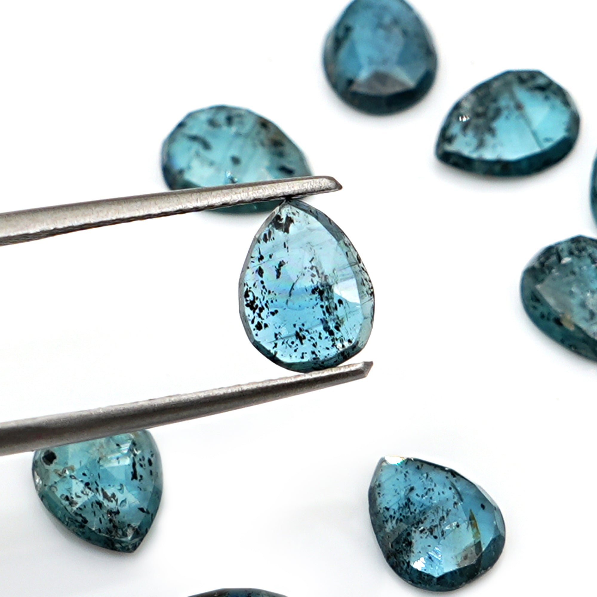 Natural Pear Cut Teal Moss Kyanite Gemstone | Rose Cut Cabochons For Jewelry Making - 10 Pieces