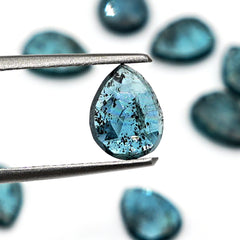 Natural Pear Cut Teal Moss Kyanite Gemstone | Rose Cut Cabochons For Jewelry Making - 10 Pieces