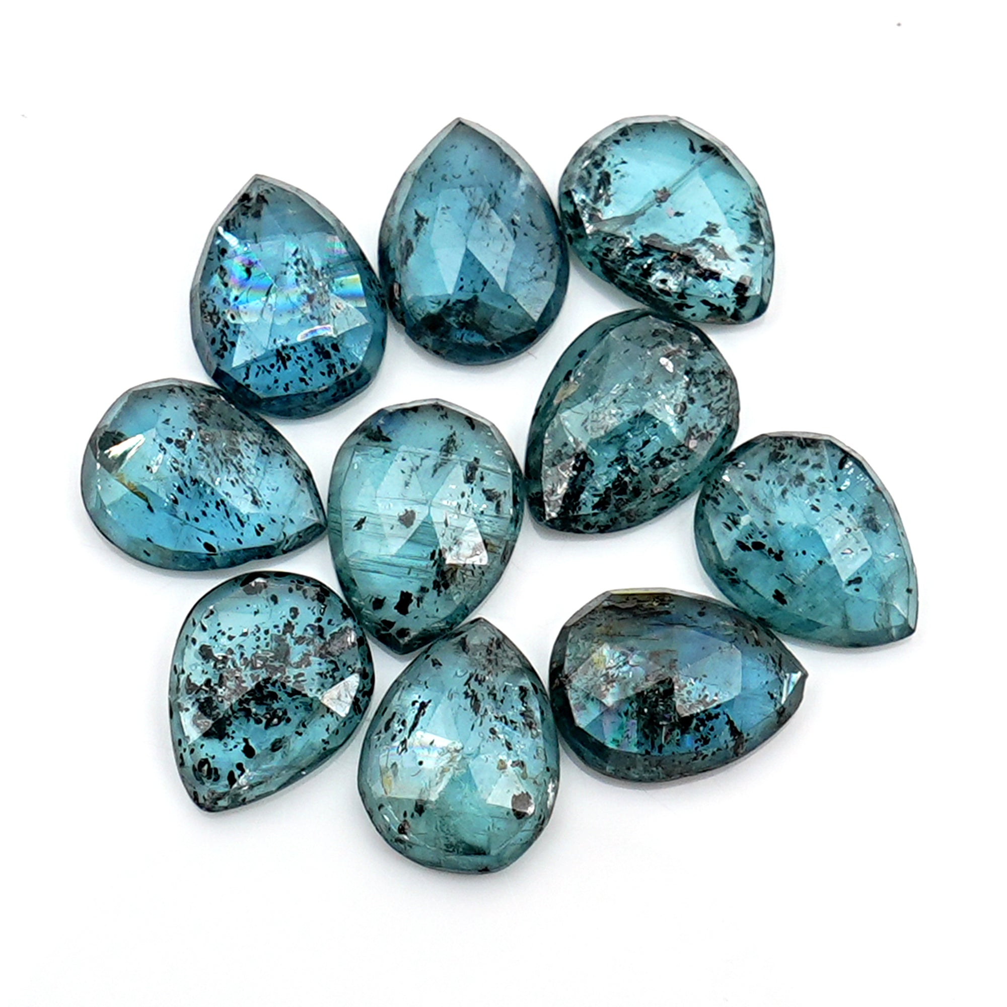 Natural Pear Cut Teal Moss Kyanite Gemstone | Rose Cut Cabochons For Jewelry Making - 10 Pieces