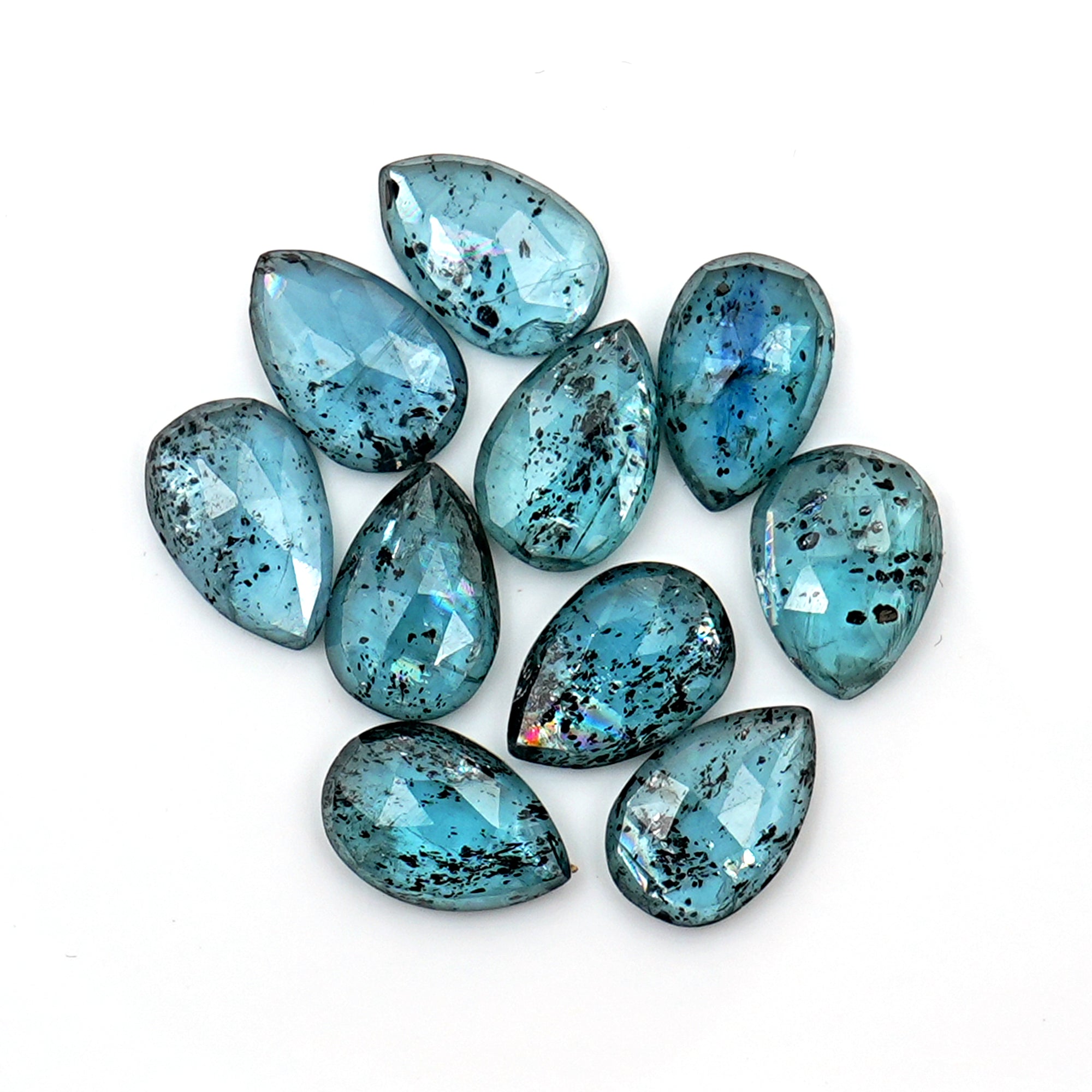 Natural Pear Cut Rose Cut Cabochons | Teal Moss Kyanite Gemstone - 10 Pieces