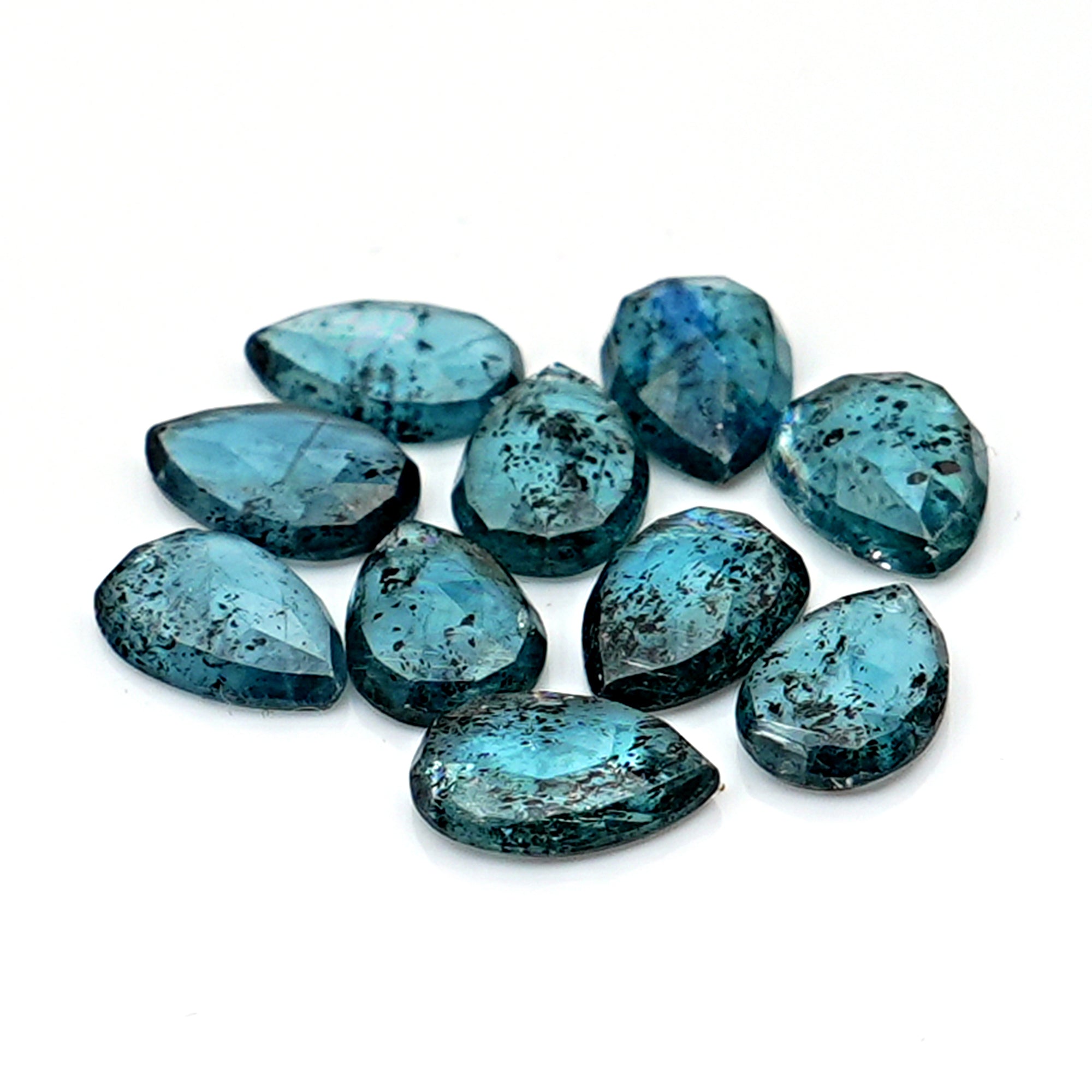 Natural Pear Cut Rose Cut Cabochons | Teal Moss Kyanite Gemstone - 10 Pieces