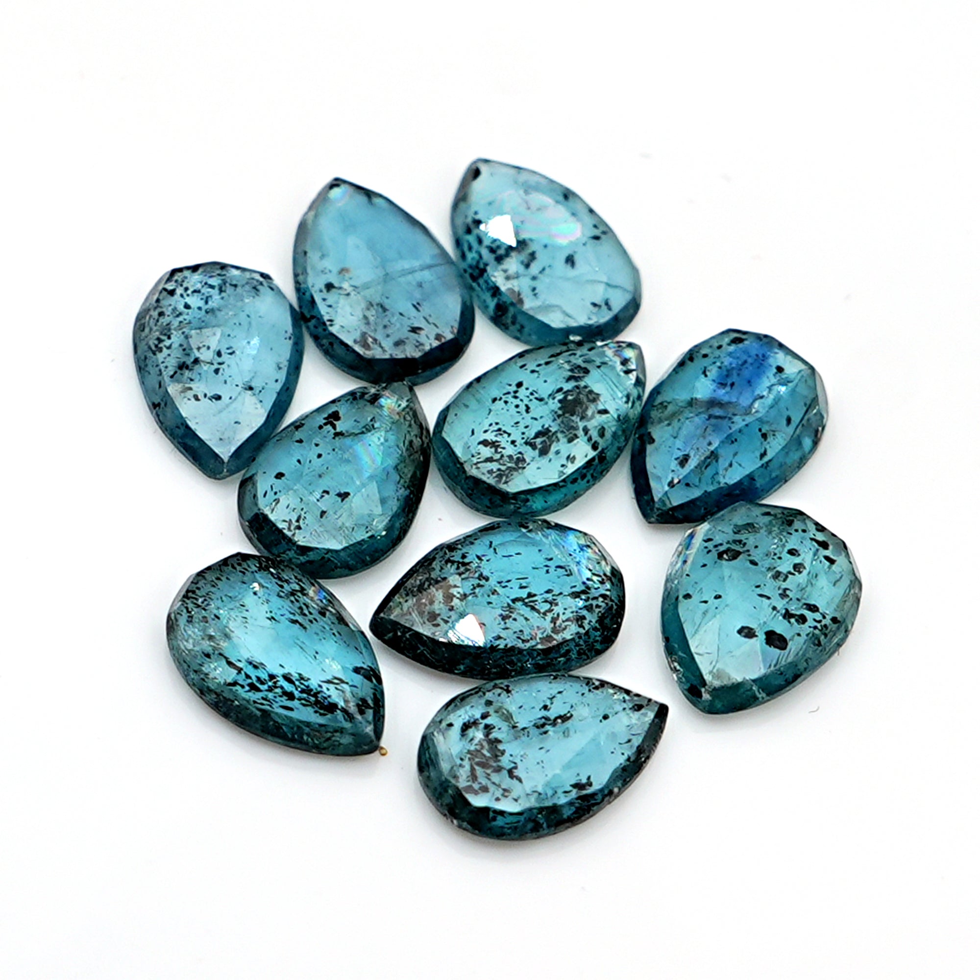 Natural Pear Cut Rose Cut Cabochons | Teal Moss Kyanite Gemstone - 10 Pieces