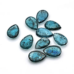 Natural Pear Cut Rose Cut Cabochons | Teal Moss Kyanite Gemstone - 10 Pieces