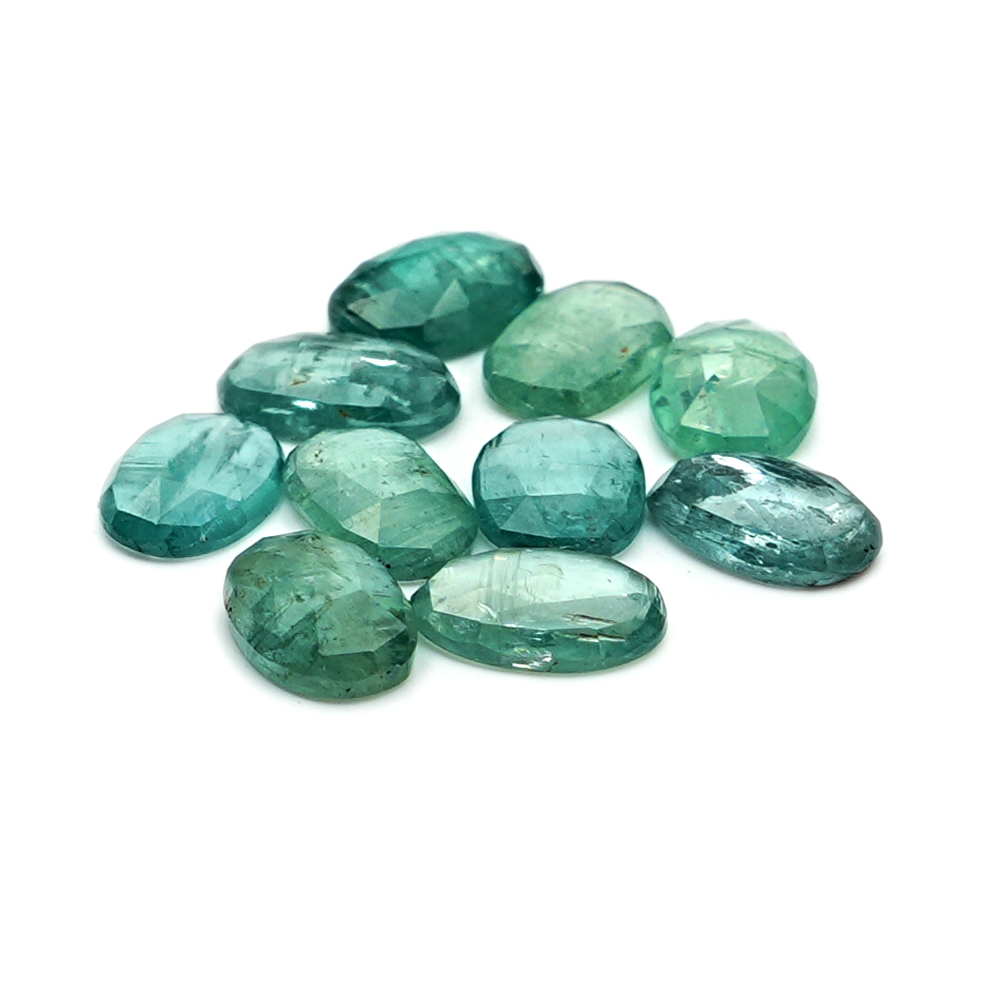 Aqua Green Kyanite Rose Cut Cabochons | Faceted Gems for Jewelry Making - 10 pieces