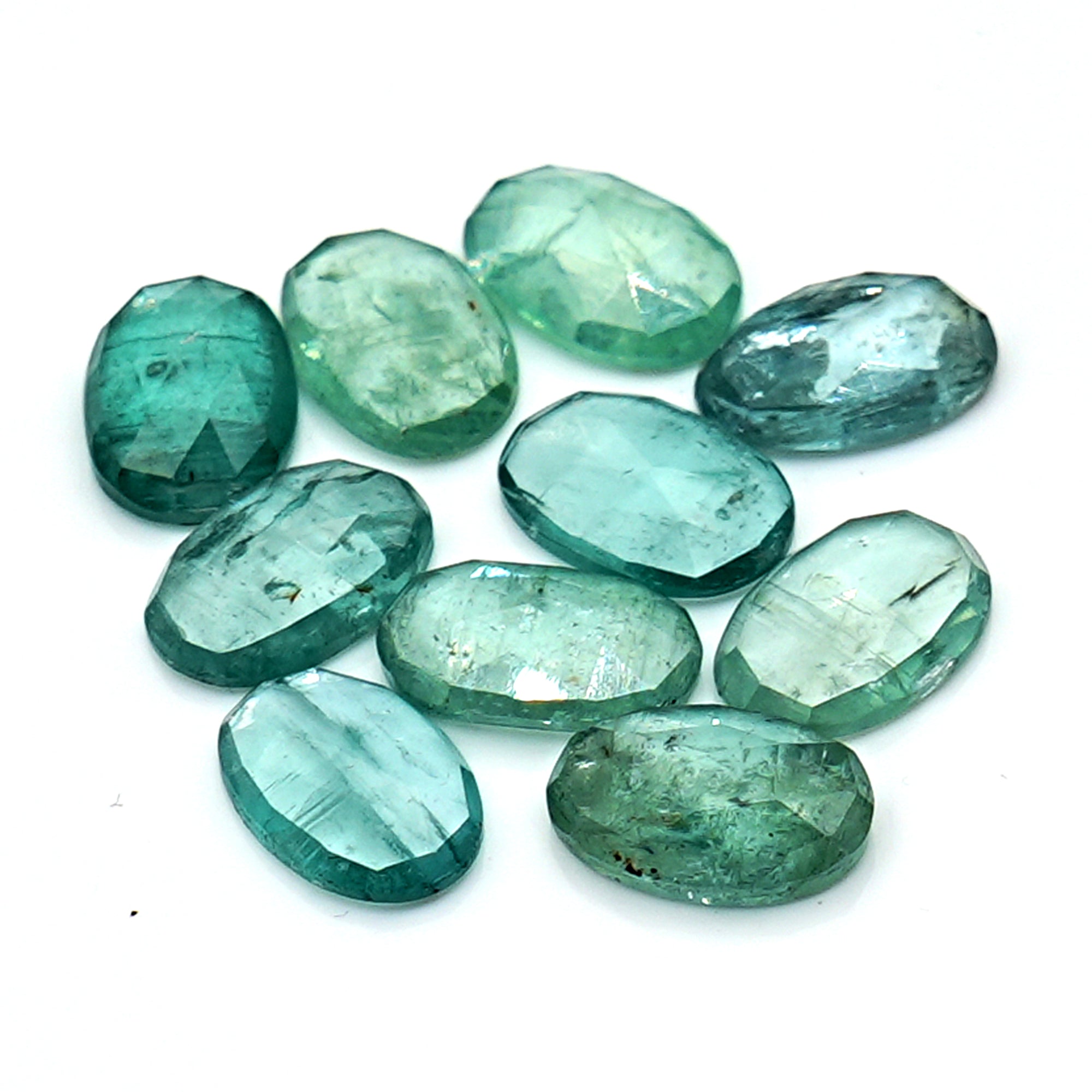 Aqua Green Kyanite Rose Cut Cabochons | Faceted Gems for Jewelry Making - 10 pieces