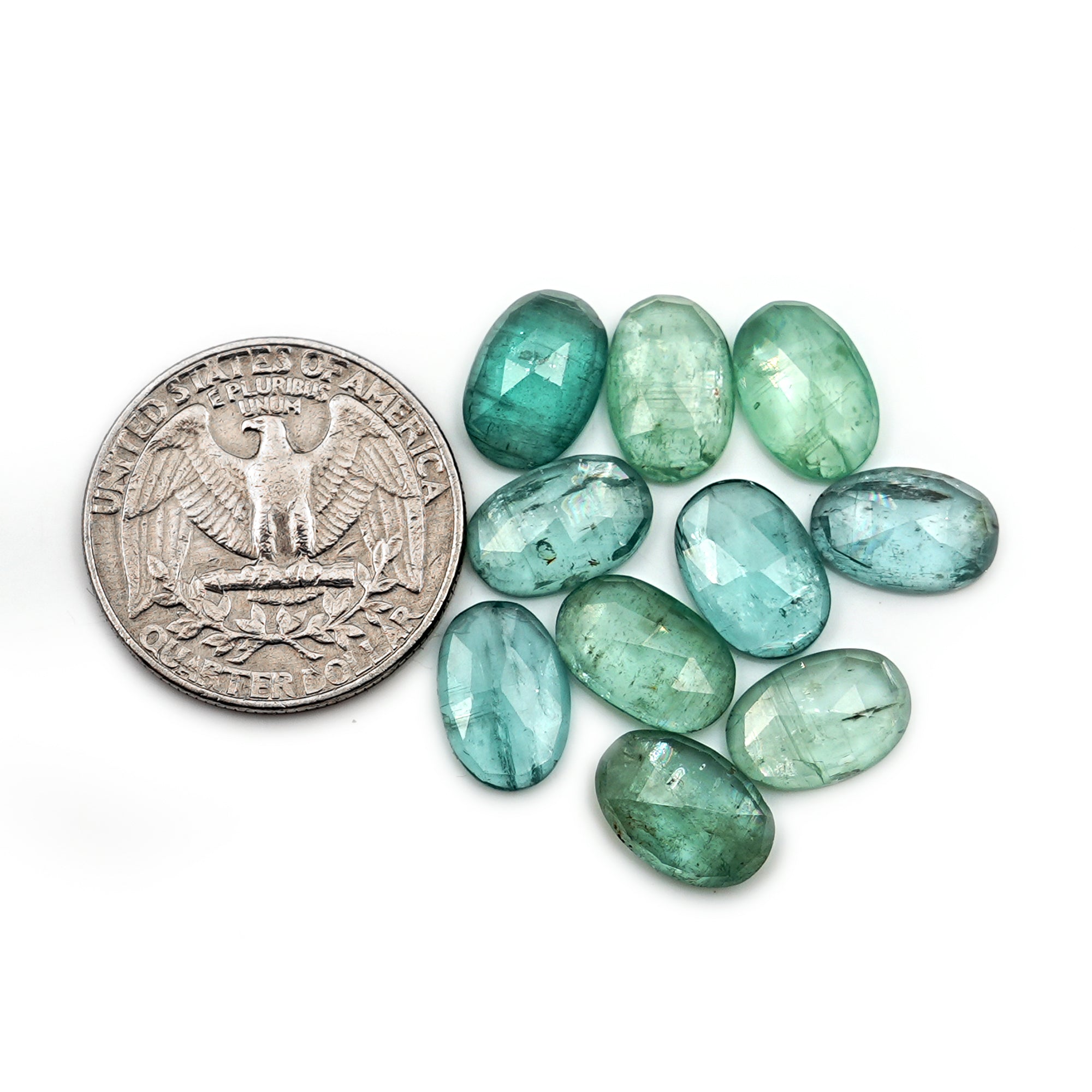 Aqua Green Kyanite Rose Cut Cabochons | Faceted Gems for Jewelry Making - 10 pieces