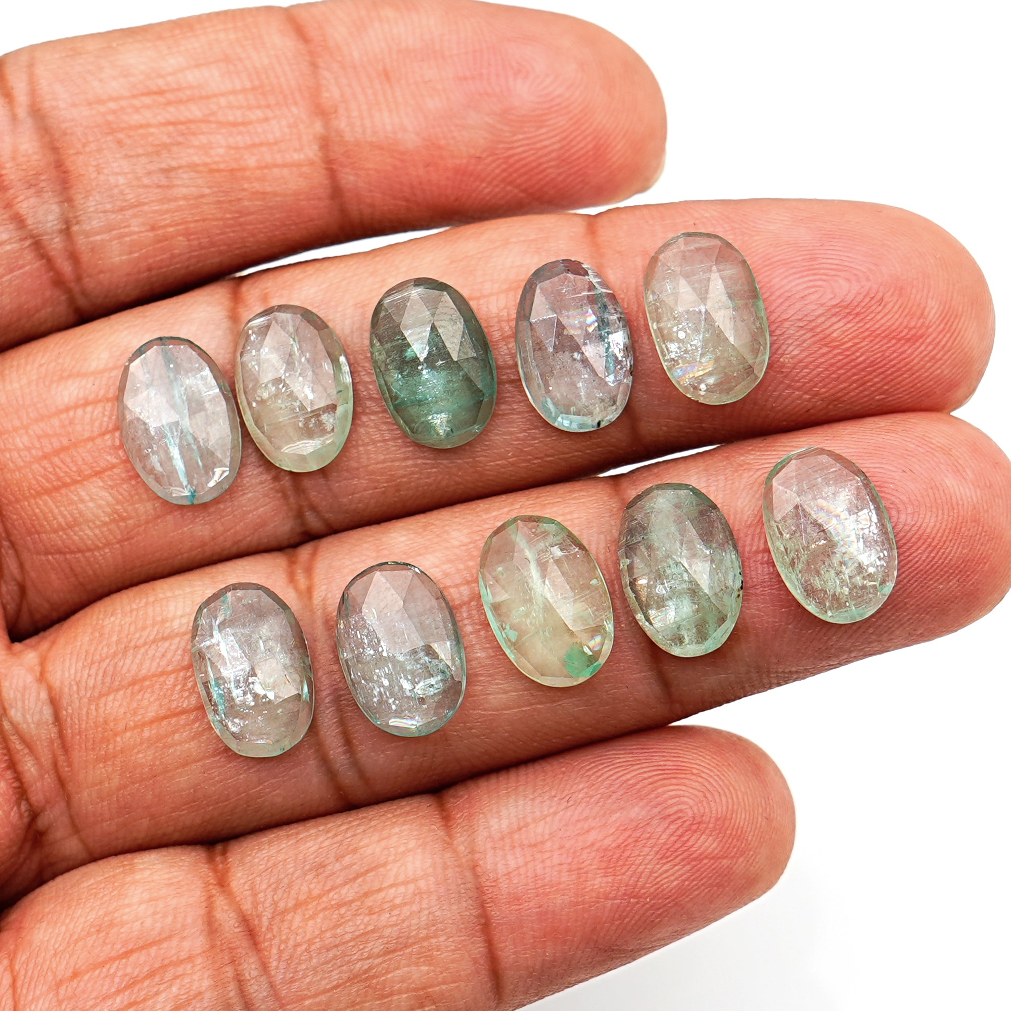 Aqua Green Kyanite Rose Cut Cabochons | Faceted Gems for Jewelry Making - 10 pieces