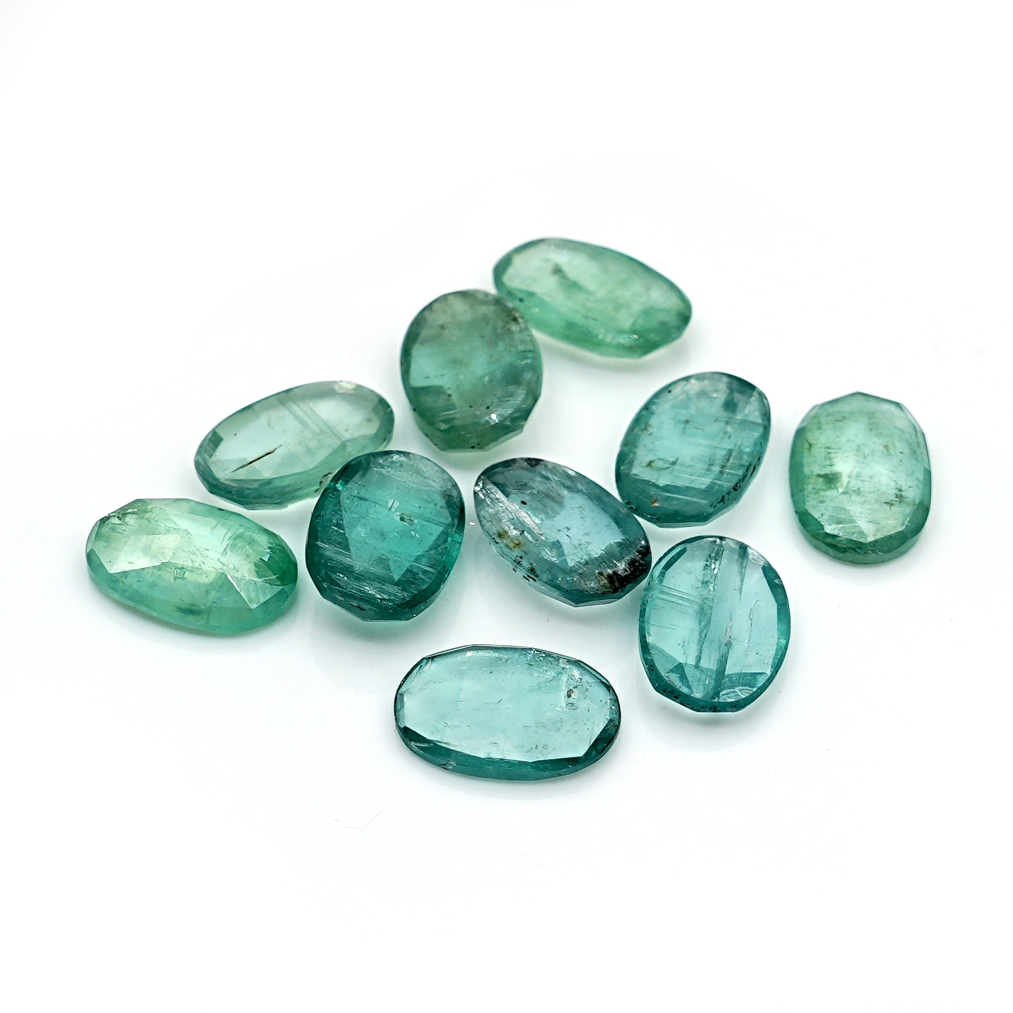 Aqua Green Kyanite Rose Cut Cabochons | Faceted Gems for Jewelry Making - 10 pieces