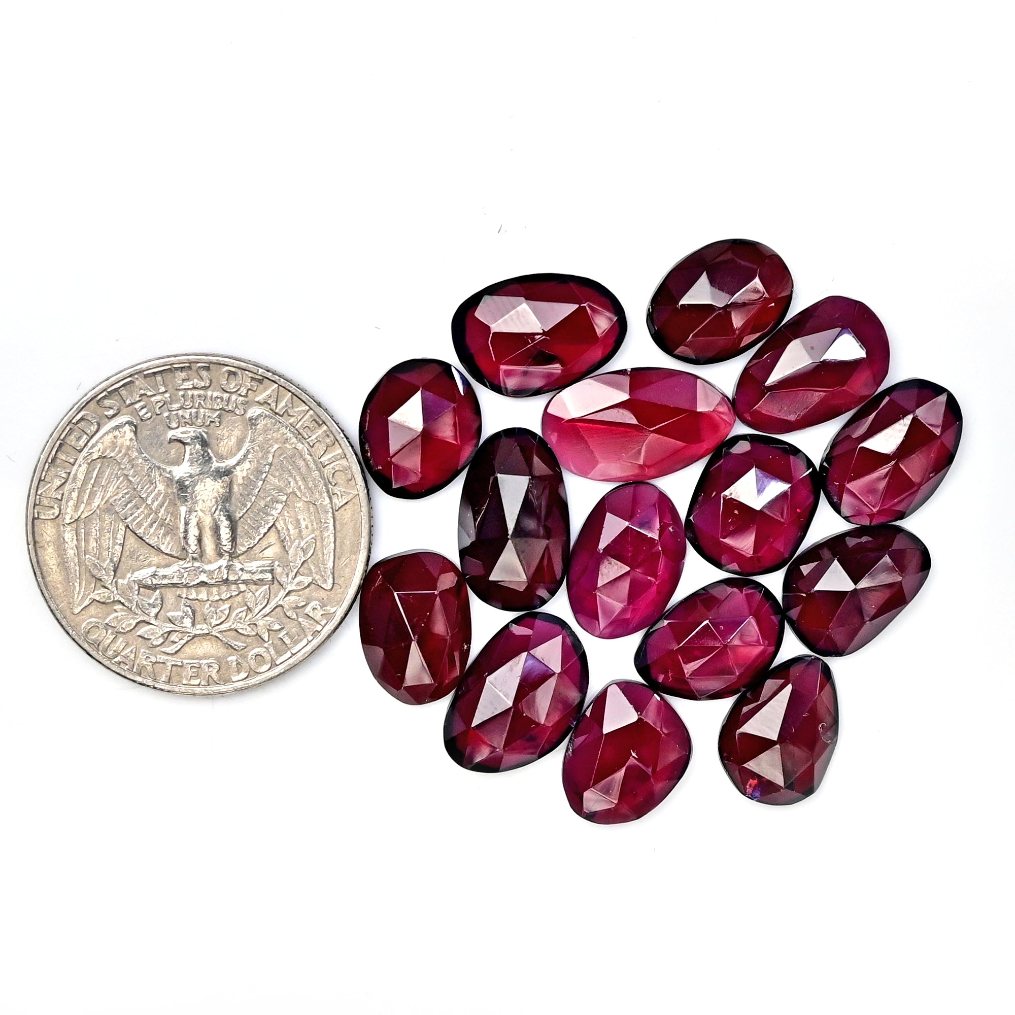 Rhodolite Garnet Rose Cut Cabochons – Deep Plum Pink Freeform Faceted Gems - 15 Pieces