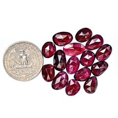 Rhodolite Garnet Rose Cut Cabochons – Deep Plum Pink Freeform Faceted Gems - 15 Pieces
