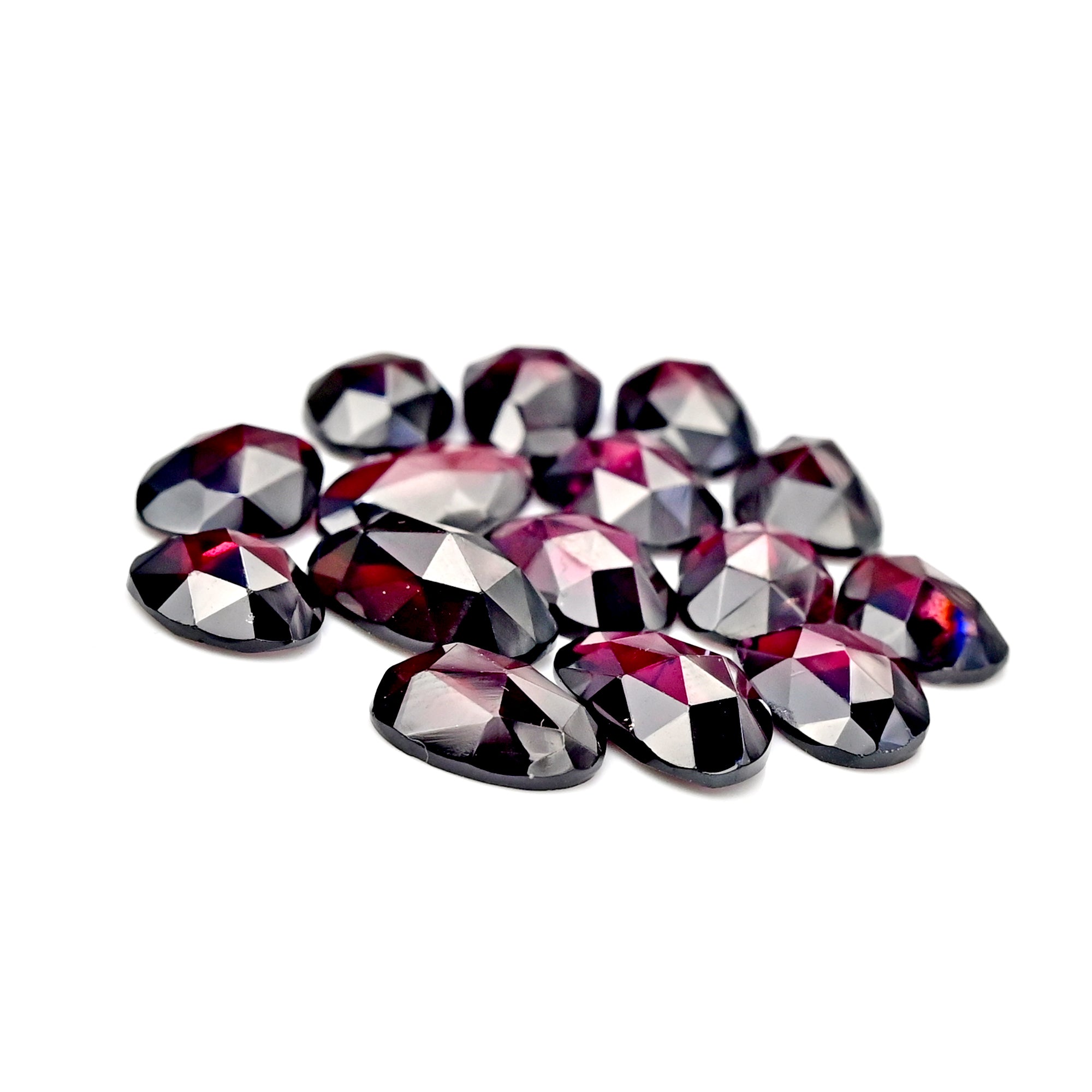 Rhodolite Garnet Rose Cut Cabochons – Deep Plum Pink Freeform Faceted Gems - 15 Pieces