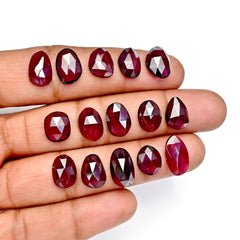 Rhodolite Garnet Rose Cut Cabochons – Deep Plum Pink Freeform Faceted Gems - 15 Pieces