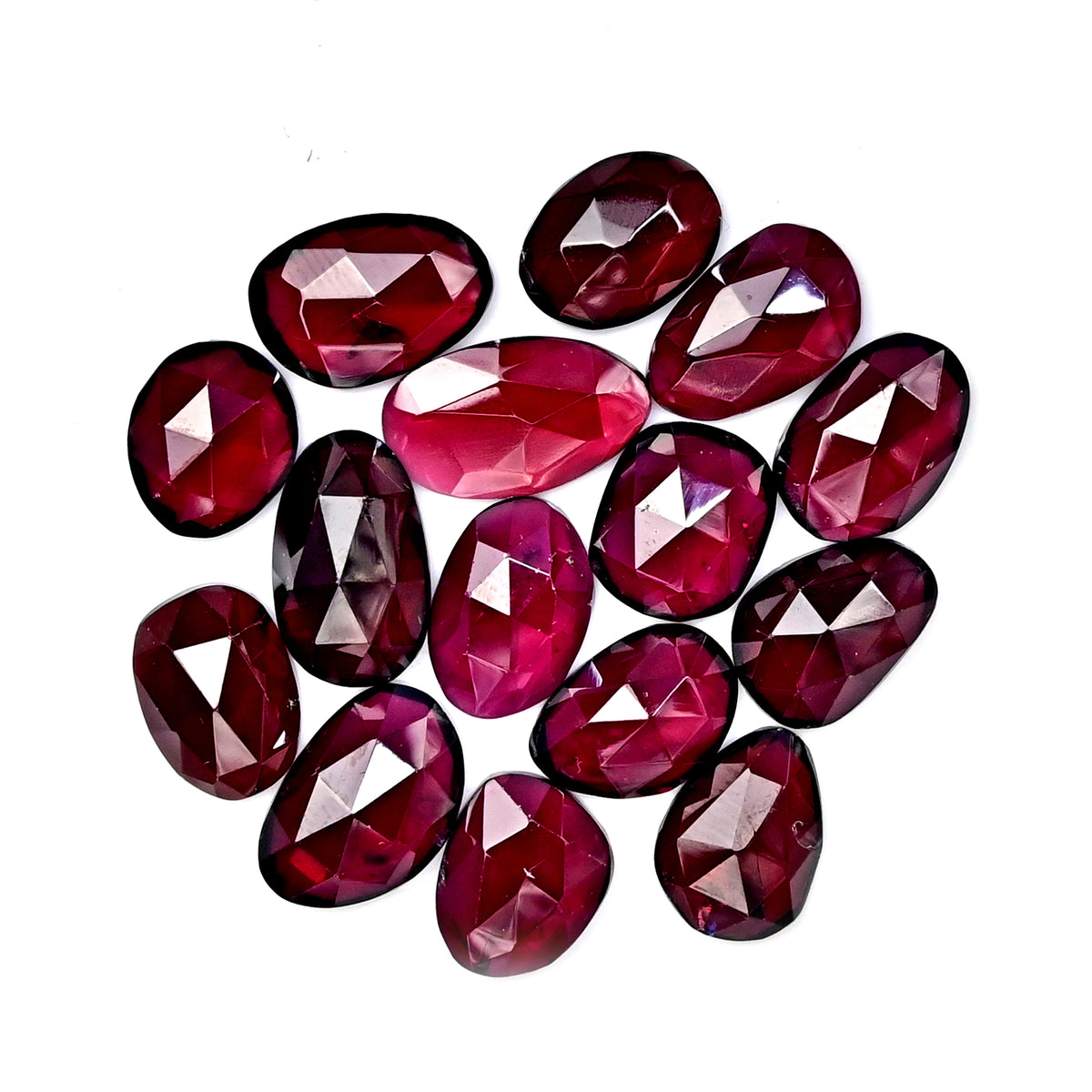 Rhodolite Garnet Rose Cut Cabochons – Deep Plum Pink Freeform Faceted Gems - 15 Pieces