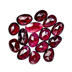 Rhodolite Garnet Rose Cut Cabochons – Deep Plum Pink Freeform Faceted Gems - 15 Pieces