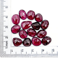 Rose Cut Cabochons of Rhodolite Garnet | Deep Plum Pink Freeform Faceted Gems - 15 Pieces