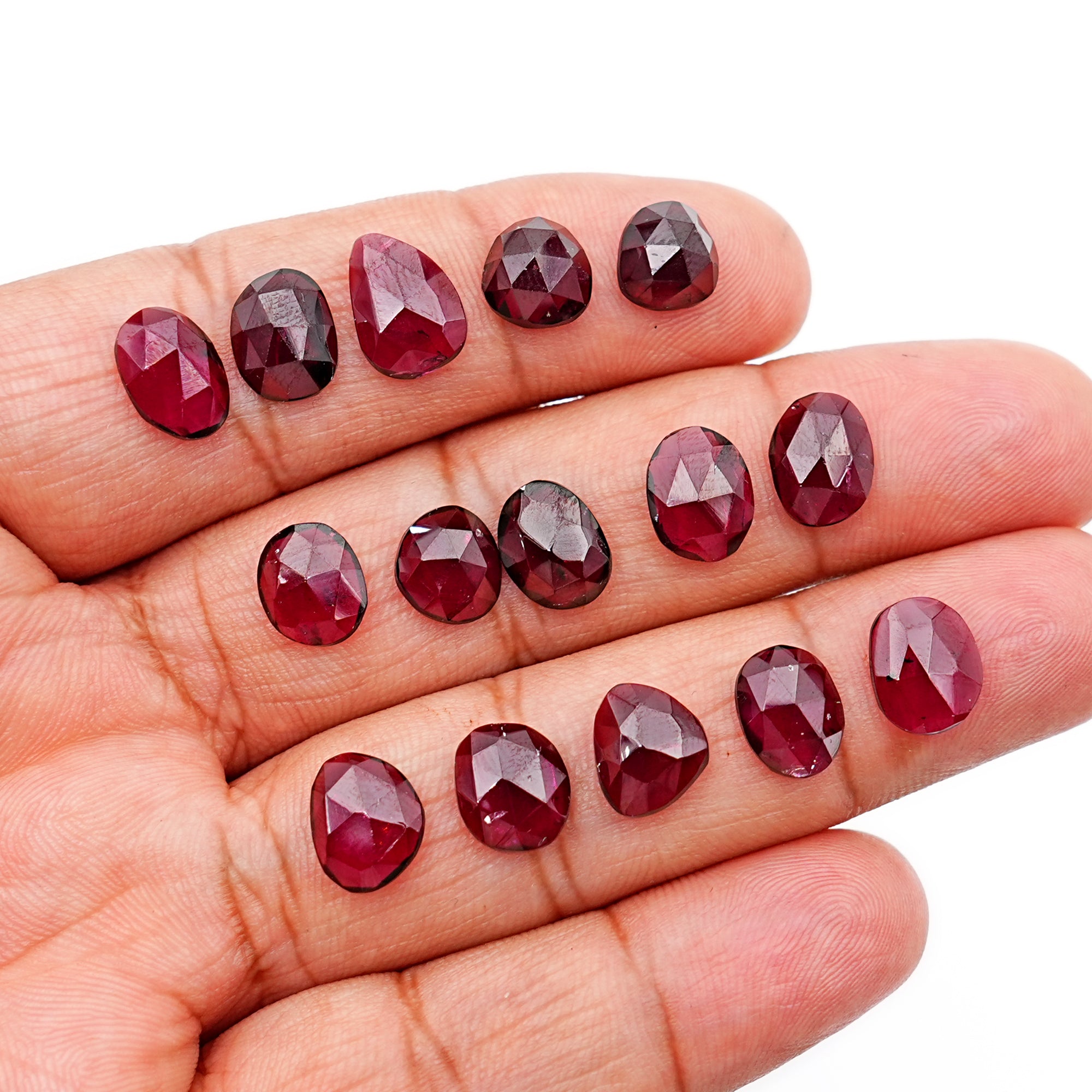 Rose Cut Cabochons of Rhodolite Garnet | Deep Plum Pink Freeform Faceted Gems - 15 Pieces