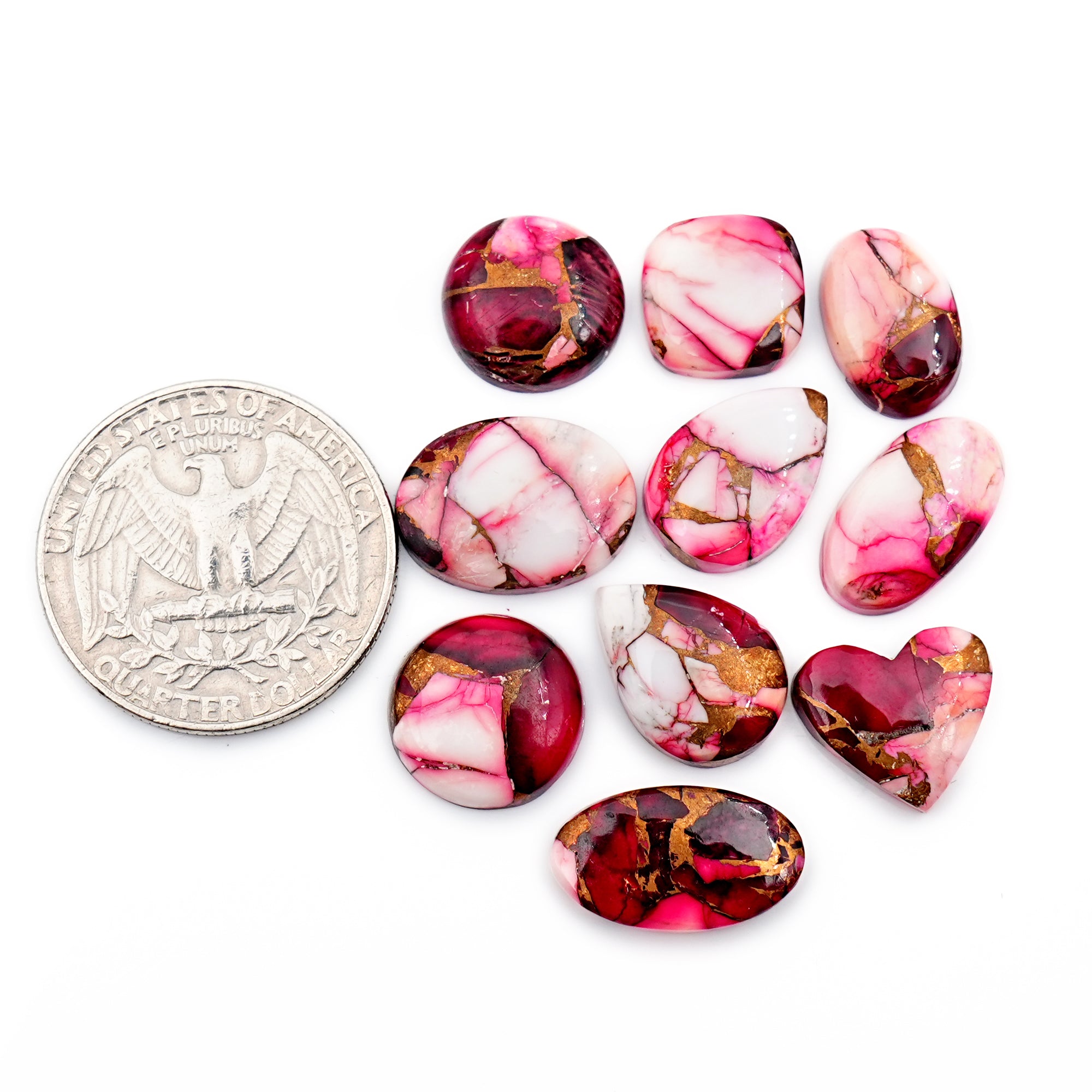 Kingman Red Dahlia Mohave Turquoise Cabochons | Freeform Gemstones for Jewelry - 10 Pieces