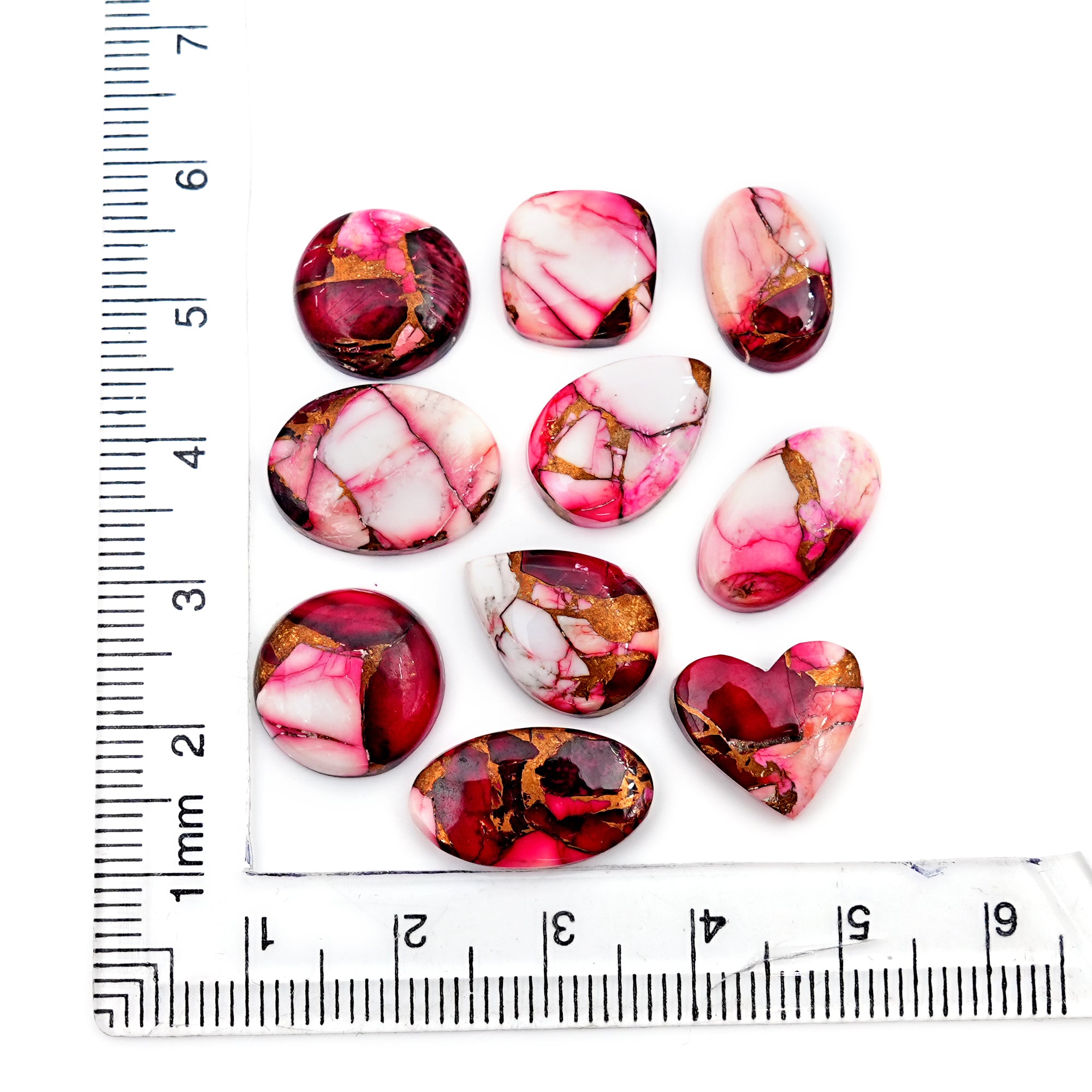 Kingman Red Dahlia Mohave Turquoise Cabochons | Freeform Gemstones for Jewelry - 10 Pieces