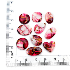 Kingman Red Dahlia Mohave Turquoise Cabochons | Freeform Gemstones for Jewelry - 10 Pieces