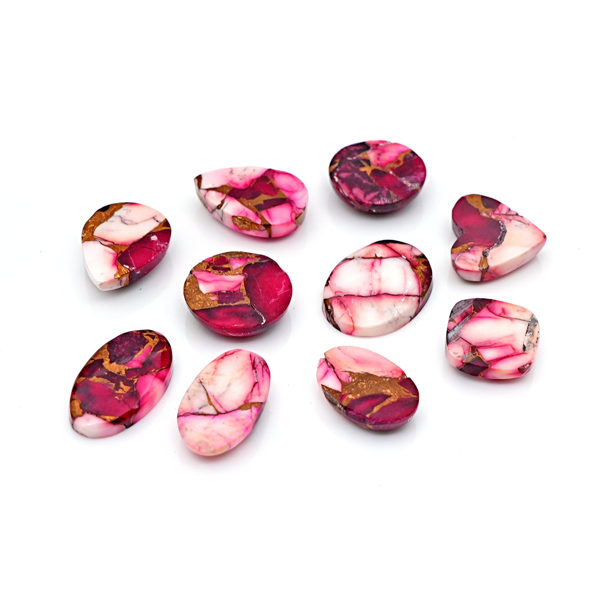 Kingman Red Dahlia Mohave Turquoise Cabochons | Freeform Gemstones for Jewelry - 10 Pieces