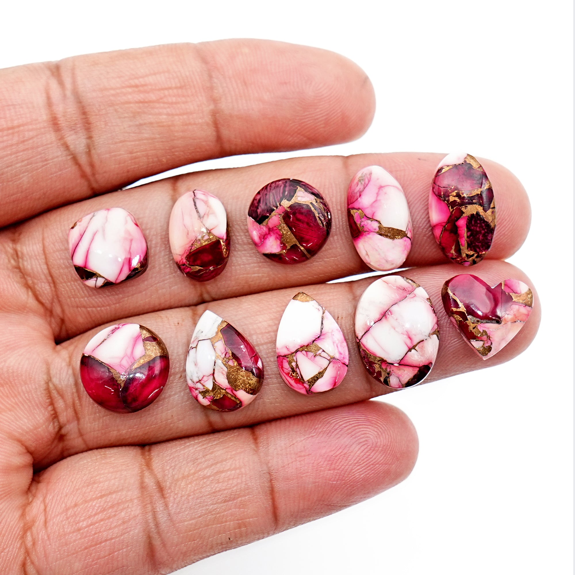 Kingman Red Dahlia Mohave Turquoise Cabochons | Freeform Gemstones for Jewelry - 10 Pieces