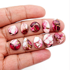 Kingman Red Dahlia Mohave Turquoise Cabochons | Freeform Gemstones for Jewelry - 10 Pieces