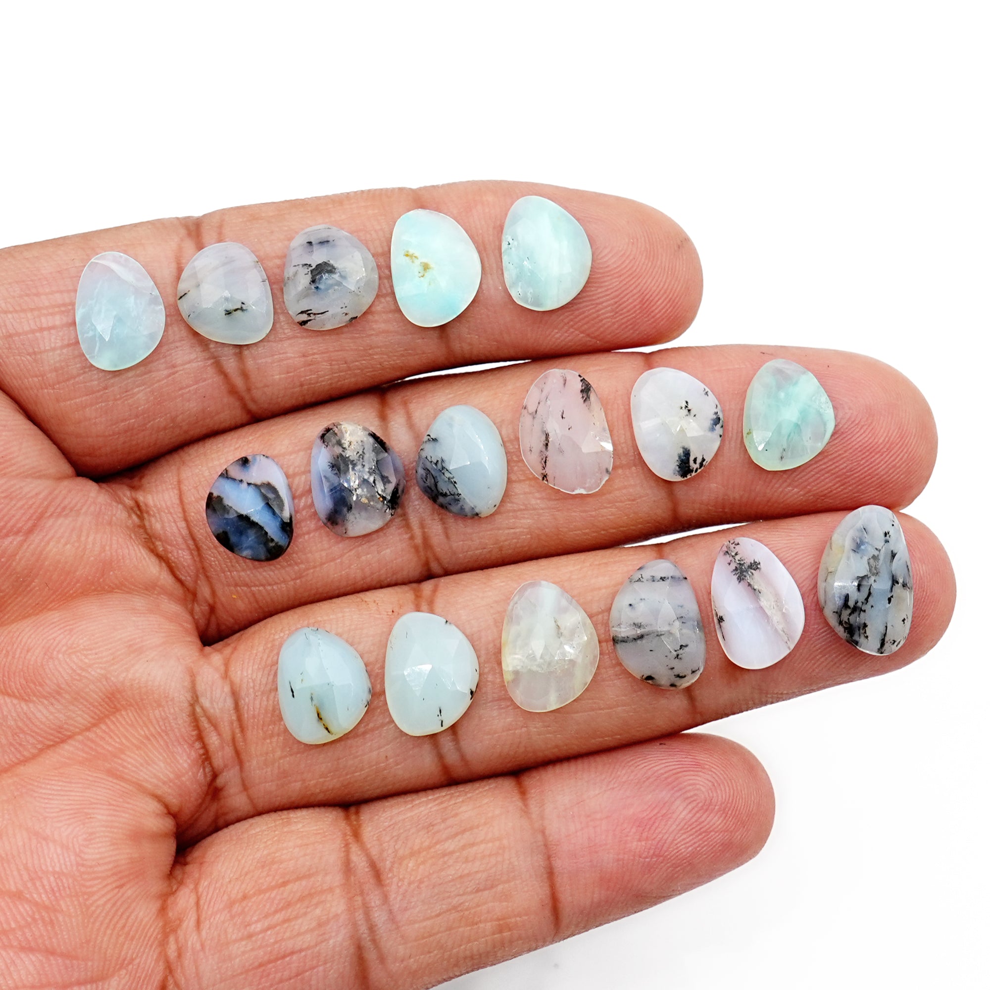 Natural Peruvian Opal Rose Cut Gemstones | Freeform Cabochons for Jewelry Creation - 17 Pieces