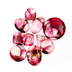 Turquoise Cabochons of Kingman Red Dahlias | Multicolored Gemstone for Jewelry Making - 8 Piece