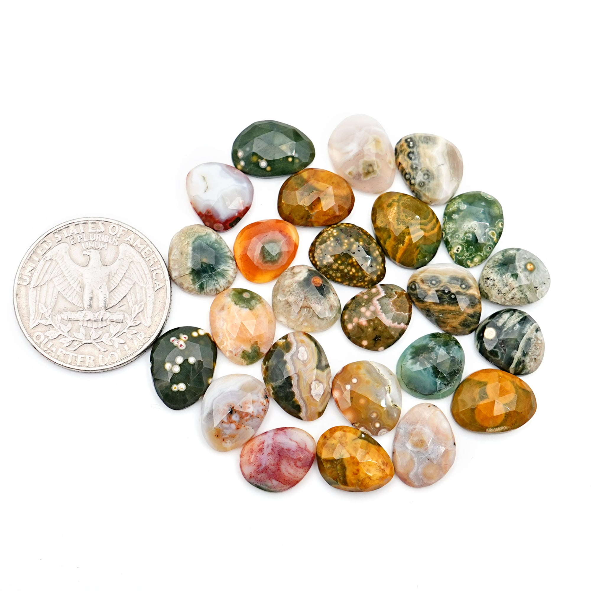 Ocean Jasper Rose Cut Cabochons | Multi Freeform Gemstones For Jewelry - 25 Pieces