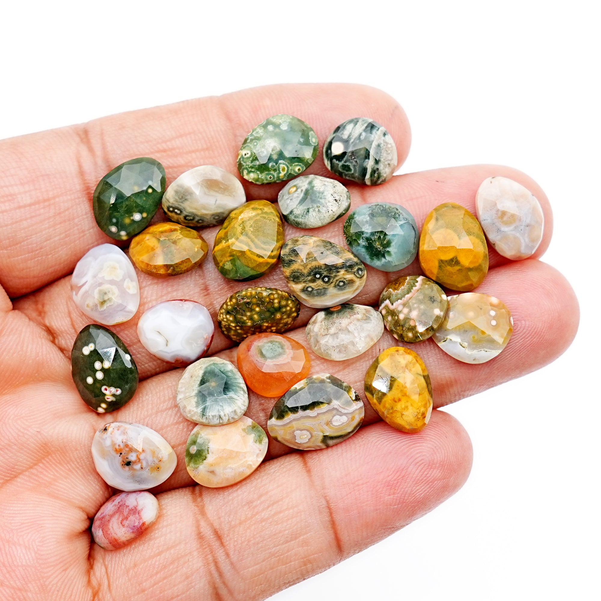 Ocean Jasper Rose Cut Cabochons | Multi Freeform Gemstones For Jewelry - 25 Pieces